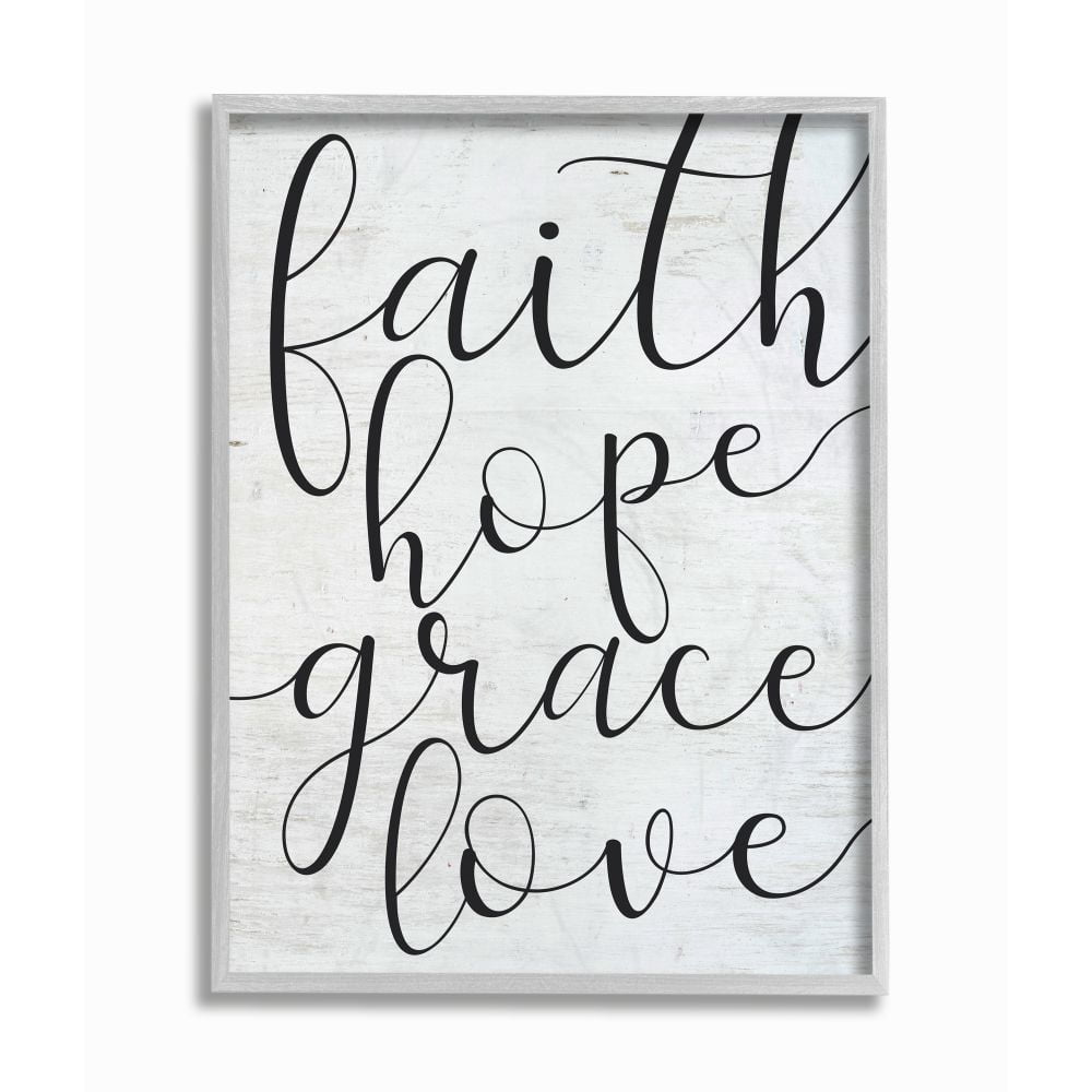 Stupell Industries Faith Hope Home Family Inspirational Word On Wood Texture Design Gray Farmhouse Rustic Framed Giclee Texturized Art by Lettered and Lined