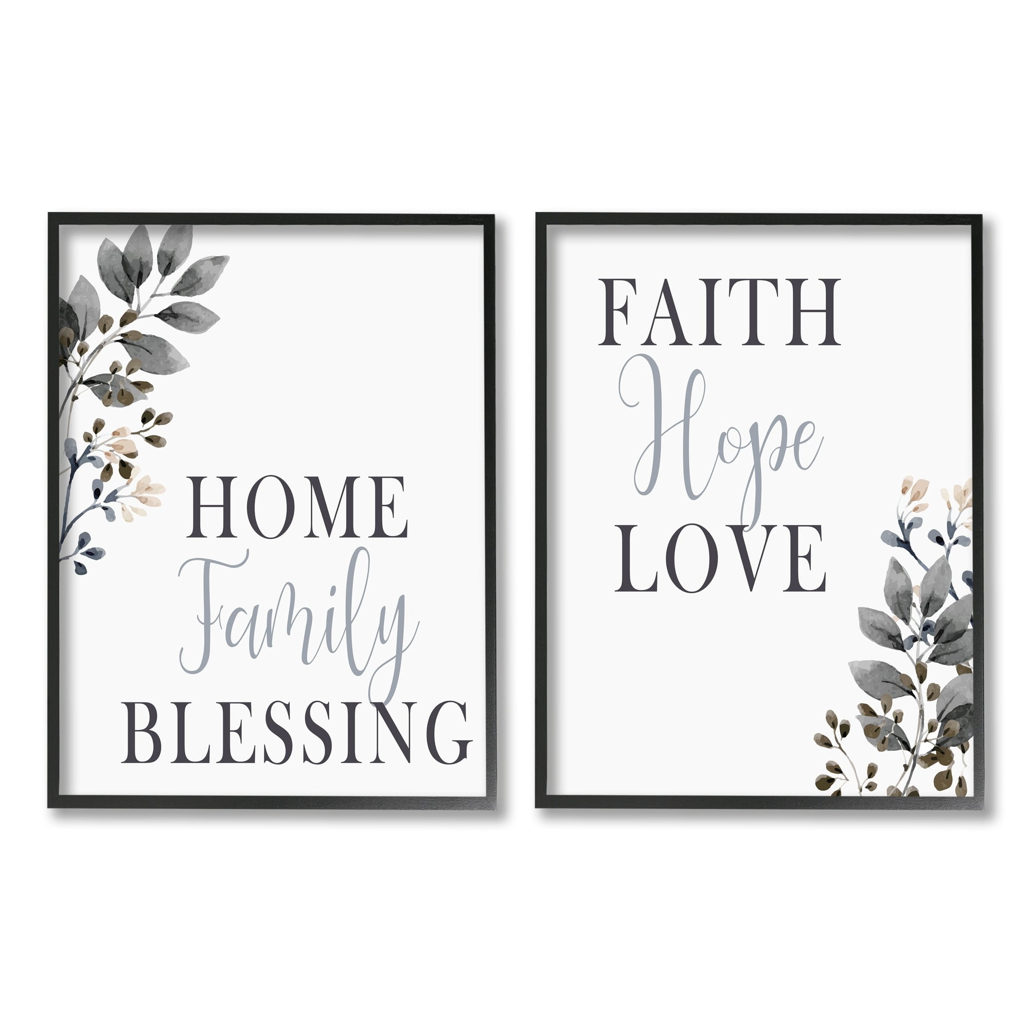 Stupell Industries Faith Hope Home Family Phrases Soft Black Florals, 11 x 14, Design by Kim Allen