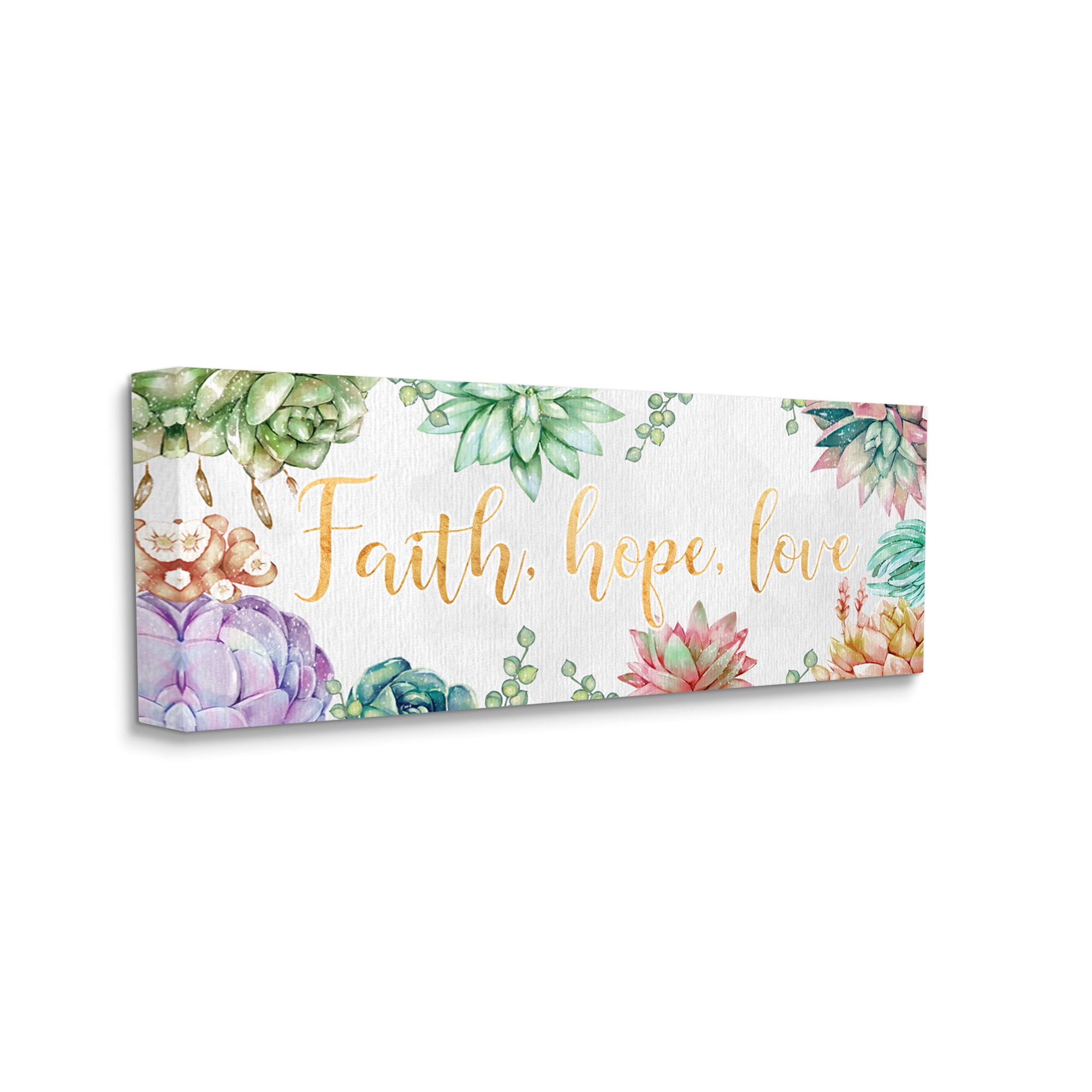 Stupell Industries Faith Hope Love Expression Chic Spring Succulents Botanical & Floral Painting Gallery Wrapped Canvas Art Print Wall Art, 20 x 48