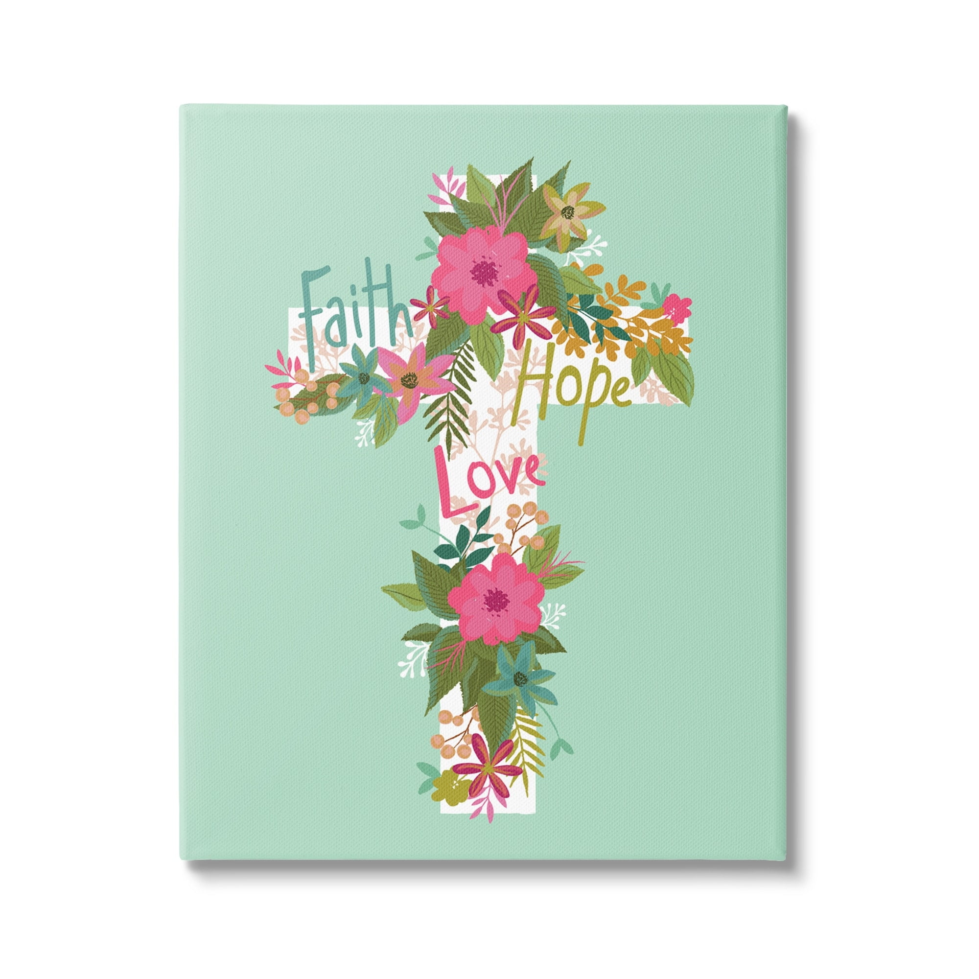 Stupell Industries Faith Hope Love Floral Cross Religious Painting Gallery Wrapped Canvas Print Wall Art