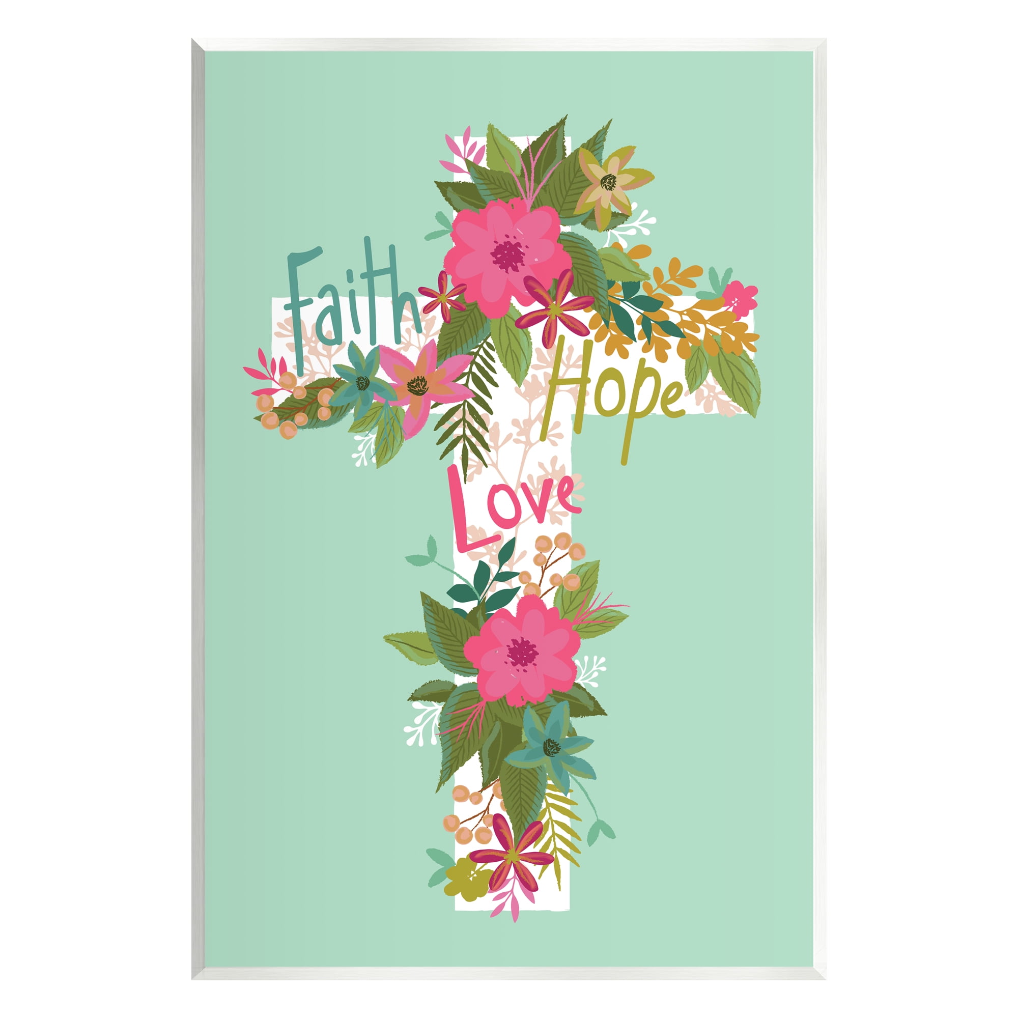 Stupell Industries Faith Hope Love Floral Cross Religious Painting Unframed Art Print Wall Art