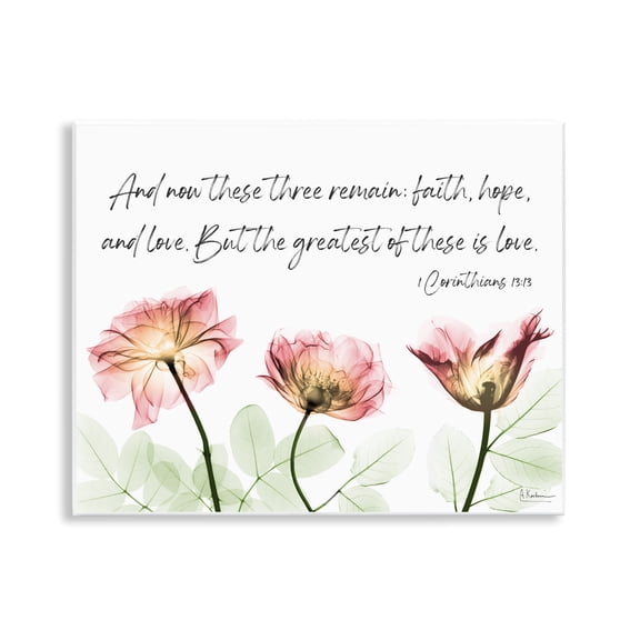 Stupell Industries Faith Hope Love Floral Religious Painting Unframed Art Print Wall Art, 14 x 11