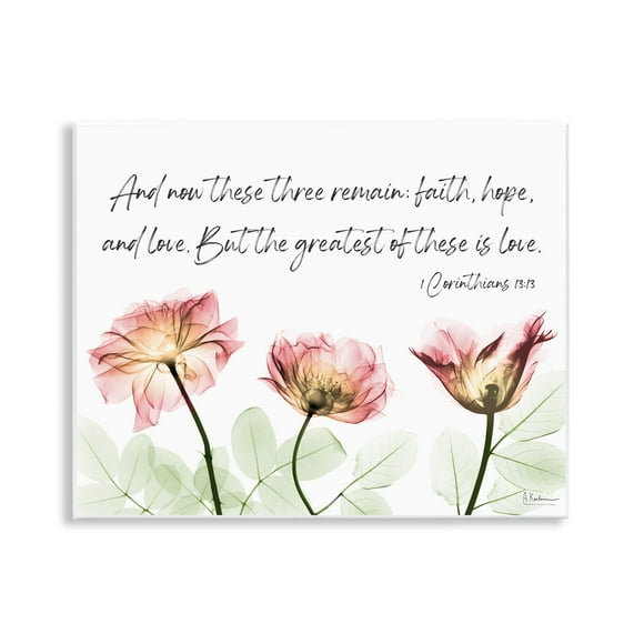 Stupell Industries Faith Hope Love Floral Religious Painting Unframed Art Print Wall Art, 14 x 11