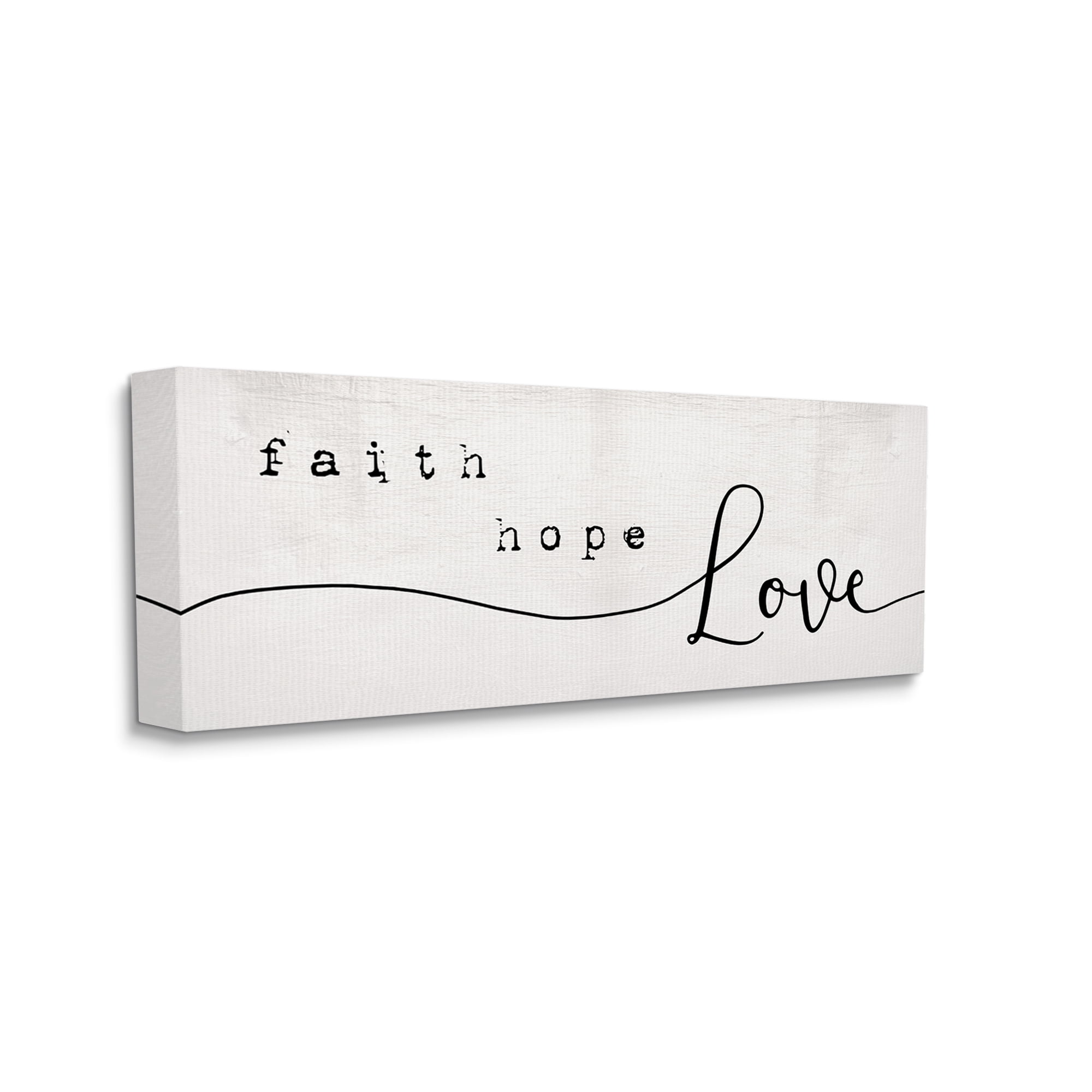 Stupell Industries Faith Hope Love Phrase Charming Cursive Script Religious Painting Gallery Wrapped Canvas Art Print Wall Art, 10 x 24