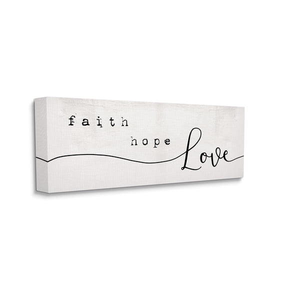 Stupell Industries Faith Hope Love Phrase Charming Cursive Script Religious Painting Gallery Wrapped Canvas Art Print Wall Art, 20 x 48