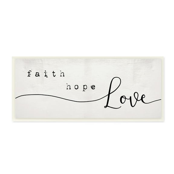 Stupell Industries Faith Hope Love Phrase Charming Cursive Script Religious Painting Unframed Art Print Wall Art, 7 x 17