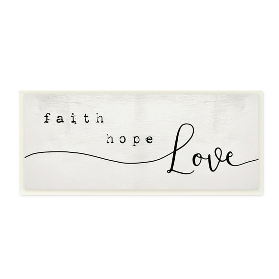 Stupell Industries Faith Hope Love Phrase Charming Cursive Script Religious Painting Unframed Art Print Wall Art, 7 x 17