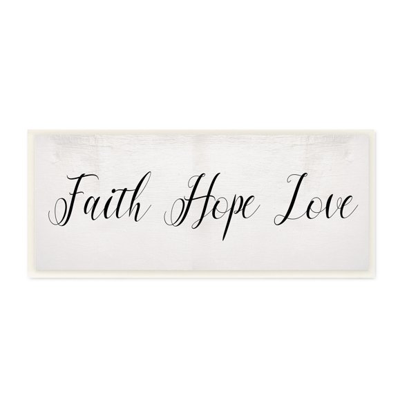 Stupell Industries Faith Hope Love Phrase Minimal Elegant Text Wall Plaque, 7 x 17, Design by Daphne Polselli