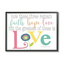 Stupell Industries Faith Hope Love Whimsical Floral Graphic Art Black Framed Art Print Wall Art, Design by Alli Rogosich