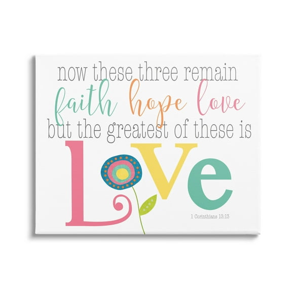 Stupell Industries Faith Hope Love Whimsical Floral Graphic Art Gallery Wrapped Canvas Print Wall Art, Design by Alli Rogosich
