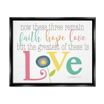 Stupell Industries Faith Hope Love Whimsical Floral Graphic Art Jet Black Floating Framed Canvas Print Wall Art, Design by Alli Rogosich
