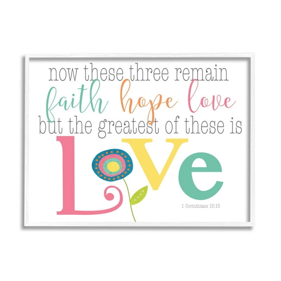 Stupell Industries Faith Hope Love Whimsical Floral Graphic Art White Framed Art Print Wall Art, Design by Alli Rogosich
