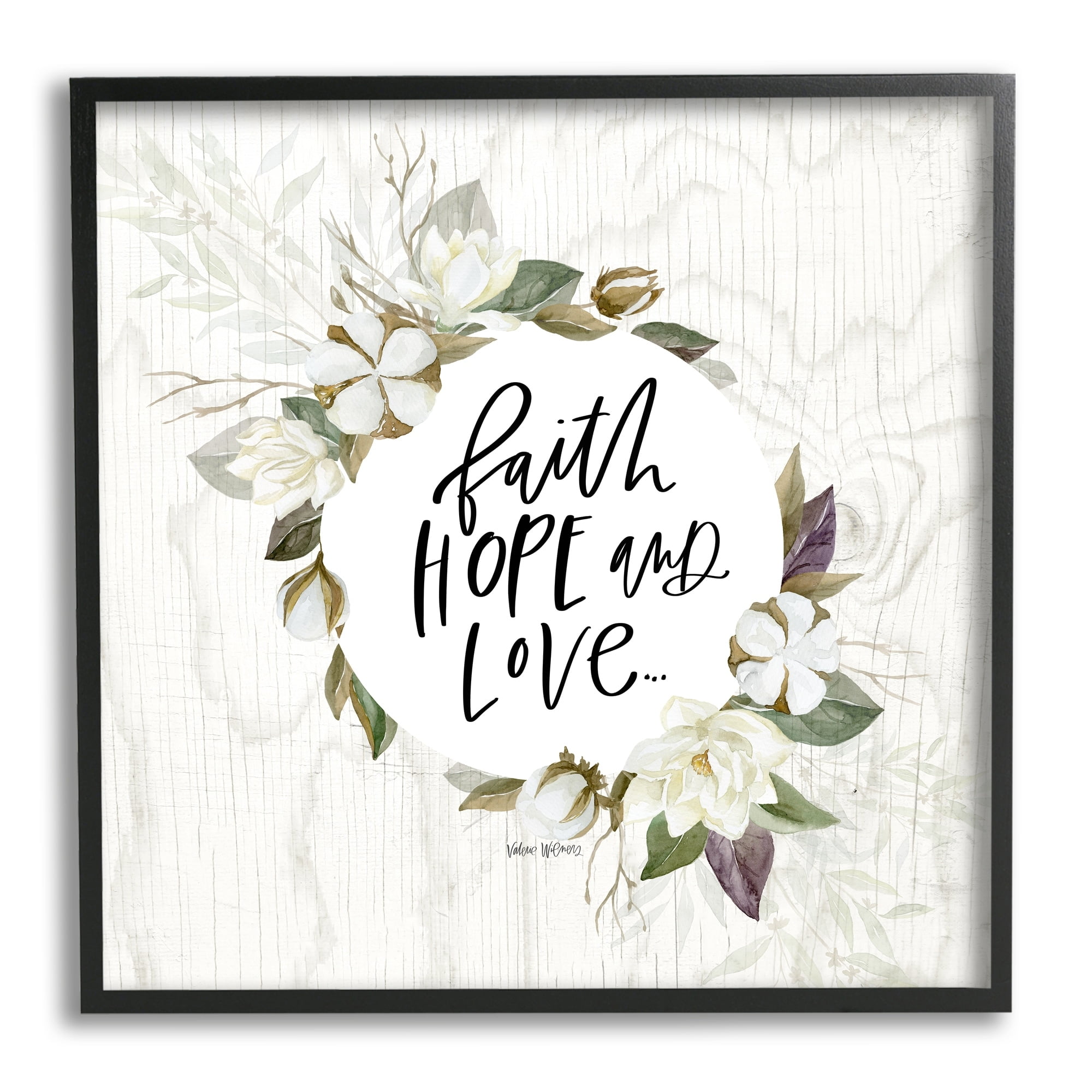 Stupell Industries Faith Hope and Love Sentiment Floral Cotton Wreath, 12 x 12,Design by Valerie Wieners