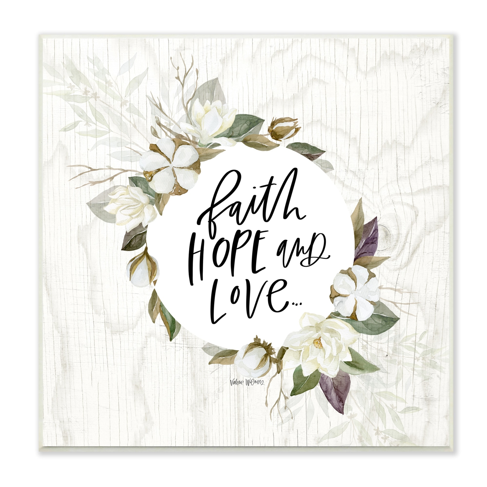 Stupell Industries Faith Hope and Love Sentiment Floral Cotton Wreath, 12 x 12,Design by Valerie Wieners