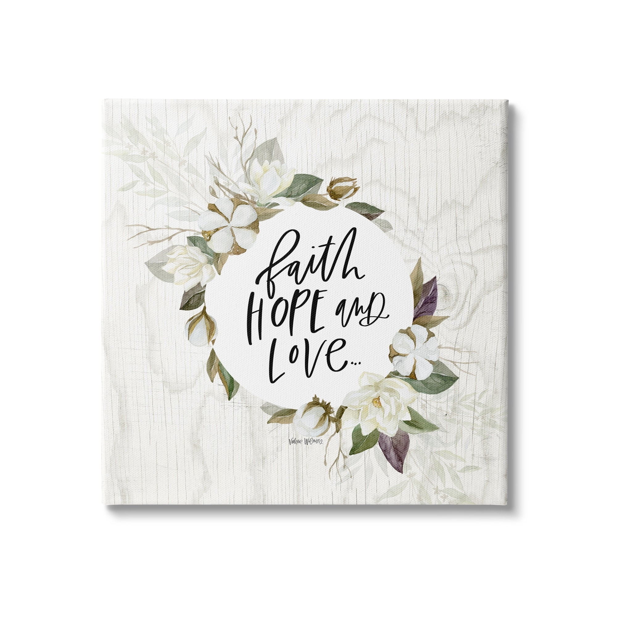 Stupell Industries Faith Hope and Love Sentiment Floral Cotton Wreath, 30 x 30,Design by Valerie Wieners