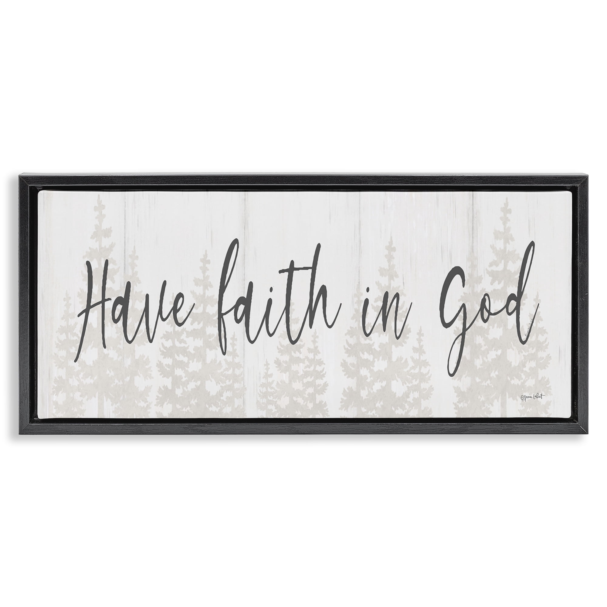 Stupell Industries Faith In God Phrase Religious Painting Black Floater Framed Art Print Wall Art, 25 x 11