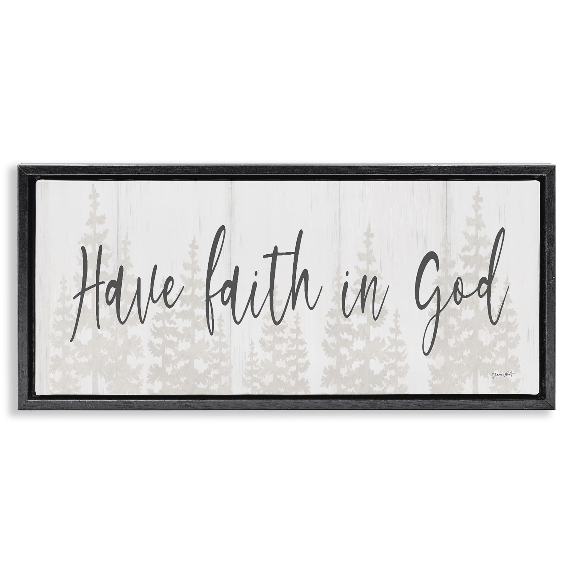 Stupell Industries Faith In God Phrase Religious Painting Black Floater Framed Art Print Wall Art, 31 x 14