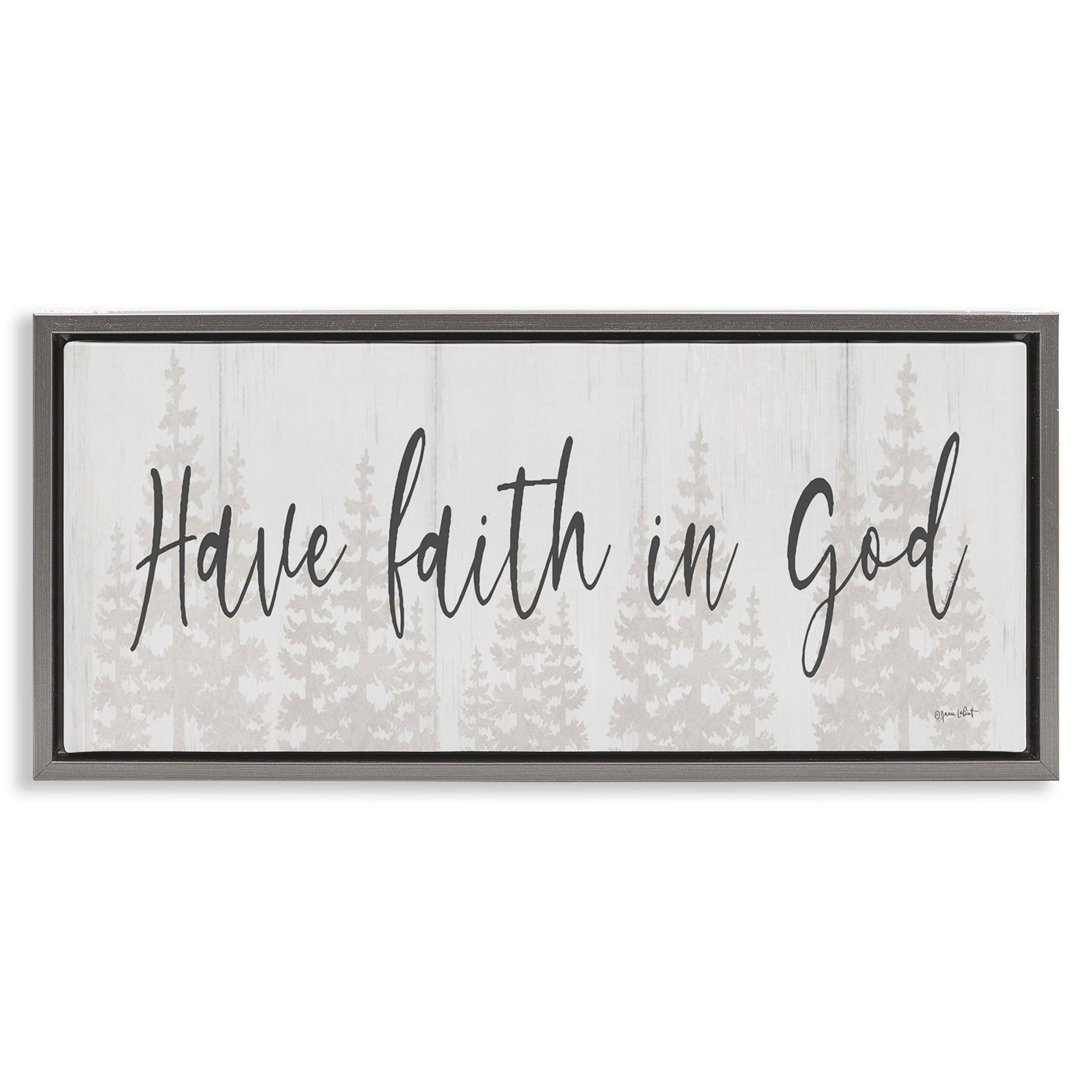 Stupell Industries Faith In God Phrase Religious Painting Gray Floater Framed Art Print Wall Art, 25 x 11