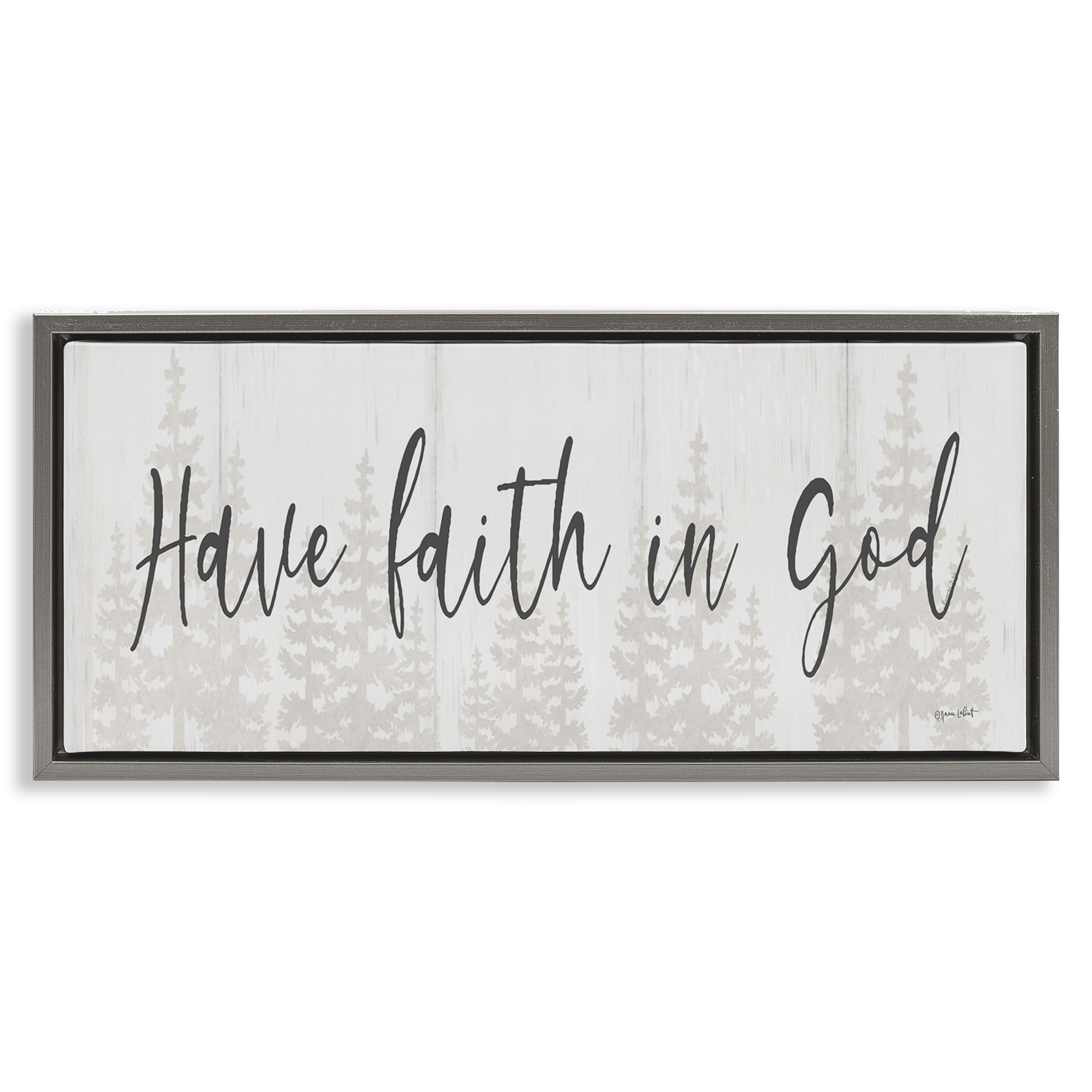 Stupell Industries Faith In God Phrase Religious Painting Gray Floater Framed Art Print Wall Art, 31 x 14