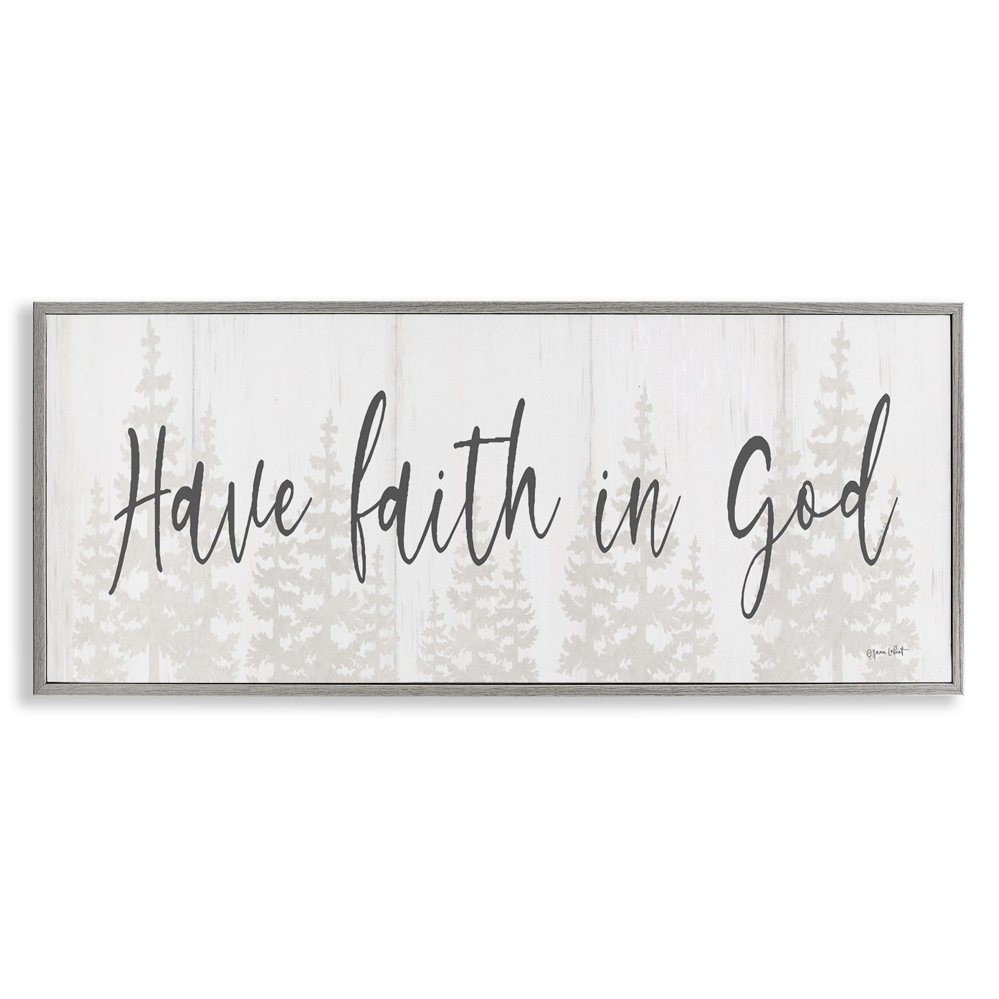 Stupell Industries Faith In God Phrase Religious Painting Gray Framed Art Print Wall Art, 30 x 13