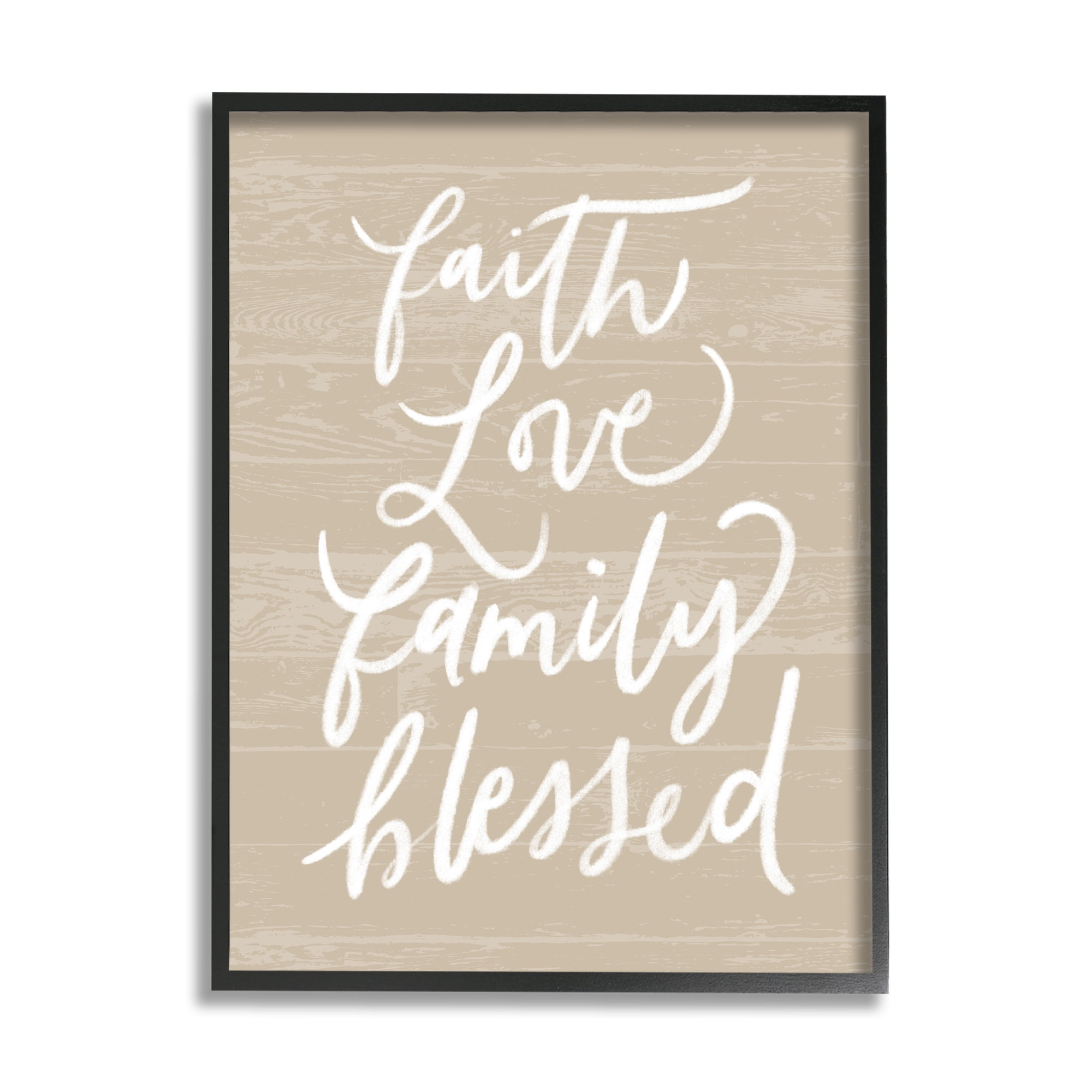 Faith Love Family Blessed Calligraphy Textured Surface Inspirational Graphic Art Framed Art Print Wall Art