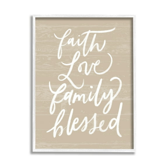 Stupell Industries Faith Love Family Blessed Calligraphy Textured Surface,24 x 30, Design by Doodles.Ink.