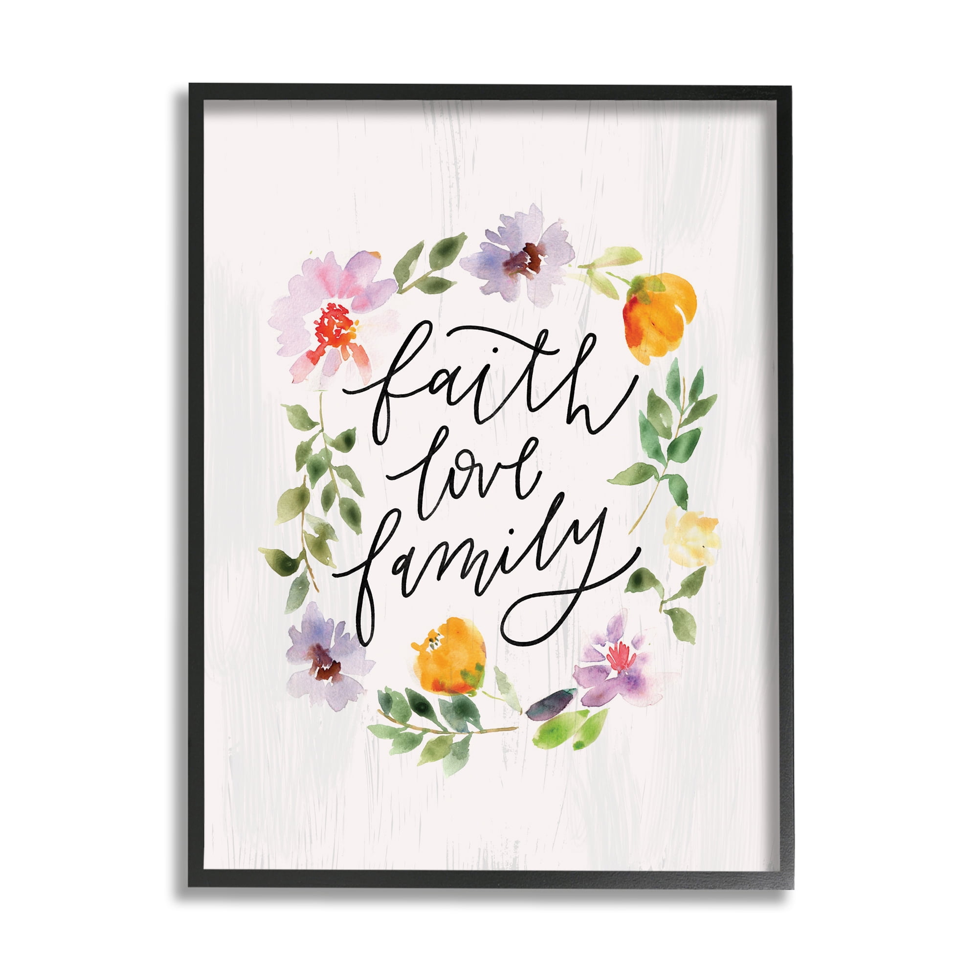 Stupell Industries Faith Love Family Quote Traditional Floral Wreath,24 x 30,Designed by Loni Harris