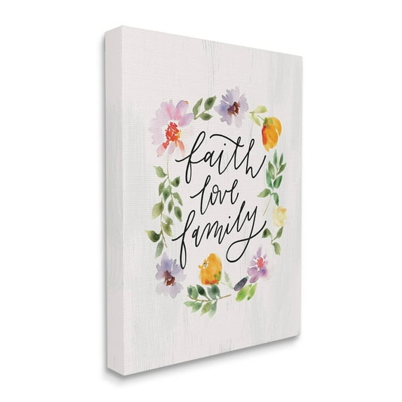 Stupell Industries Faith Love Family Quote Traditional Floral Wreath,24 x 30,Designed by Loni Harris