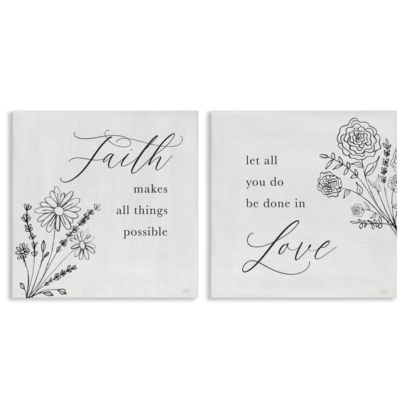 Stupell Industries Faith & Love Sentiments Spiritual Painting Wrapped Canvas Canvas Art Print Wall Art, 24 x 24, Set of 2