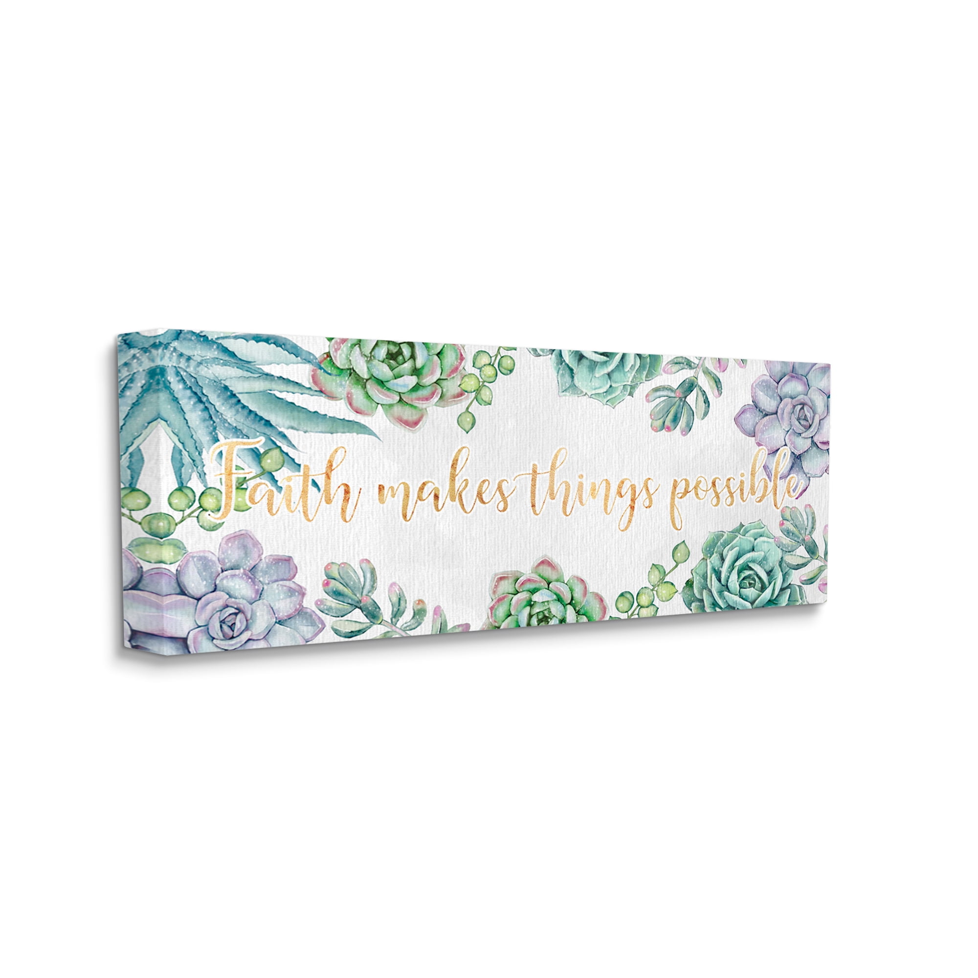 Stupell Industries Faith Makes Things Possible Quote Spring Succulents Botanical & Floral Painting Gallery Wrapped Canvas Art Print Wall Art, 13 x 30