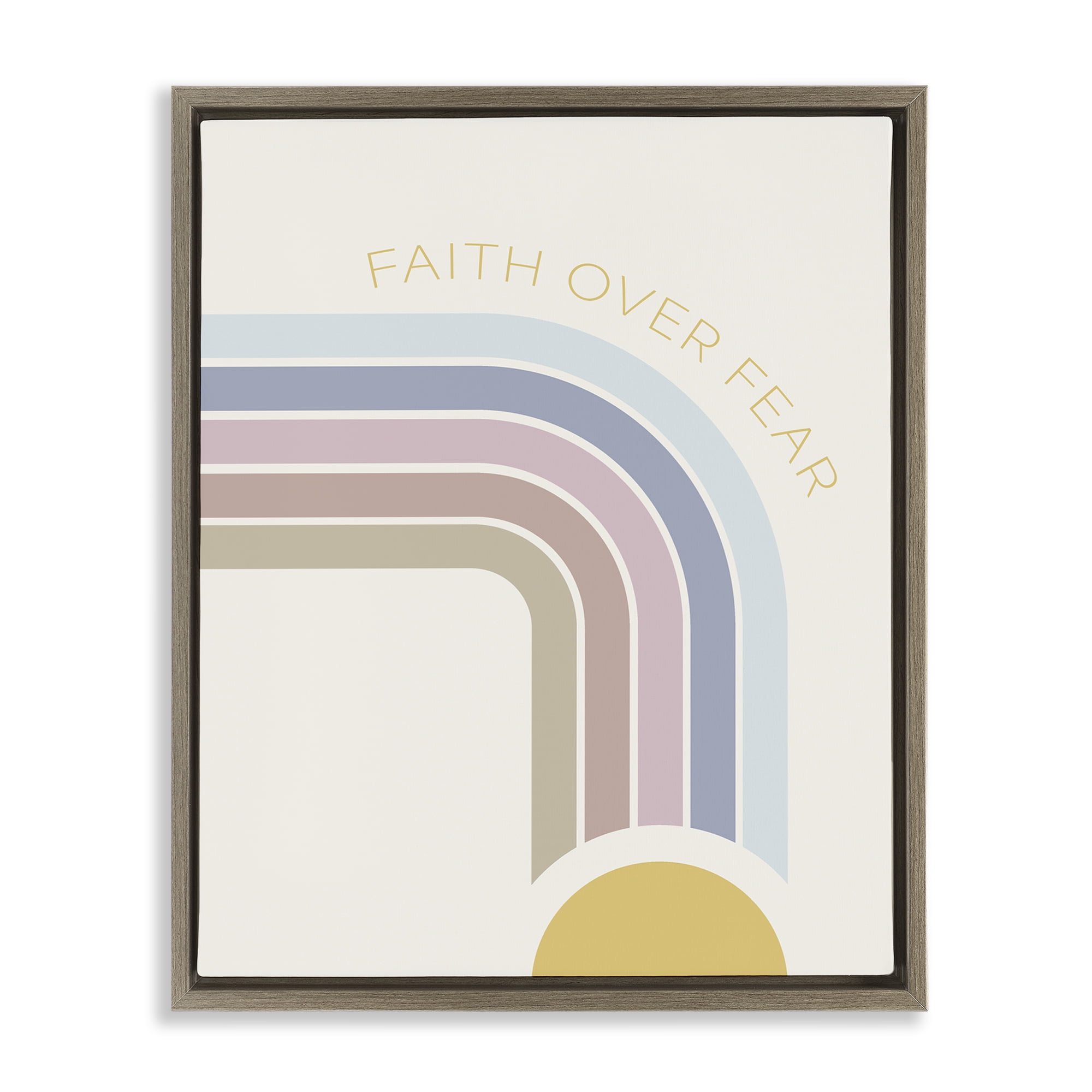 Stupell Industries Faith Over Fear Rainbow Brown Framed Floater Canvas Wall Art, design by SD Graphics Studio