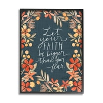 Stupell Industries Faith Over Fear Religious Calligraphy Patterned Floral Border Graphic Art Black Framed Art Print Wall Art, Design by Katie Doucette