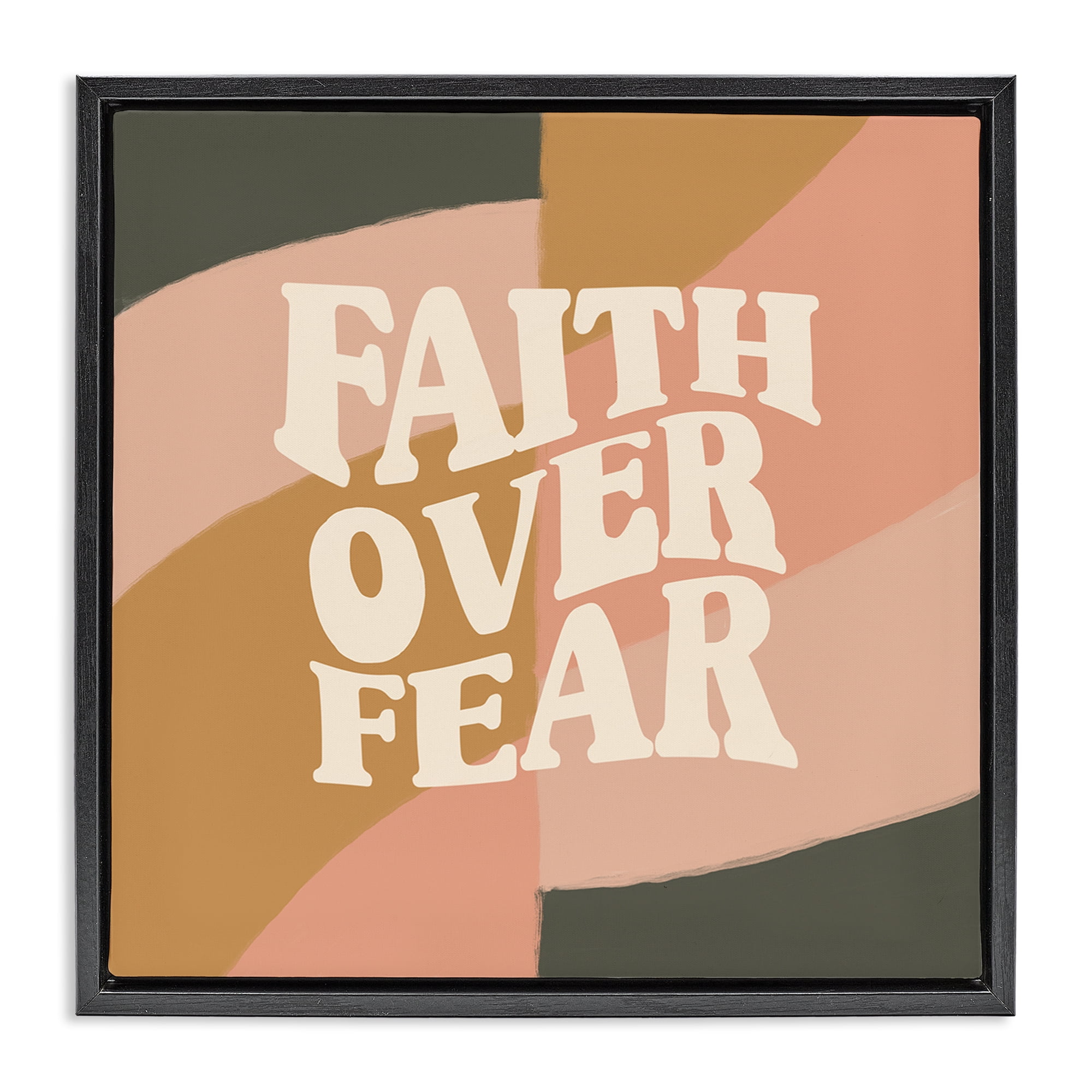 Stupell Industries Faith Over Fear Religious & Spiritual Painting Black Floater Framed Canvas Art Print Wall Art, 25 x 25