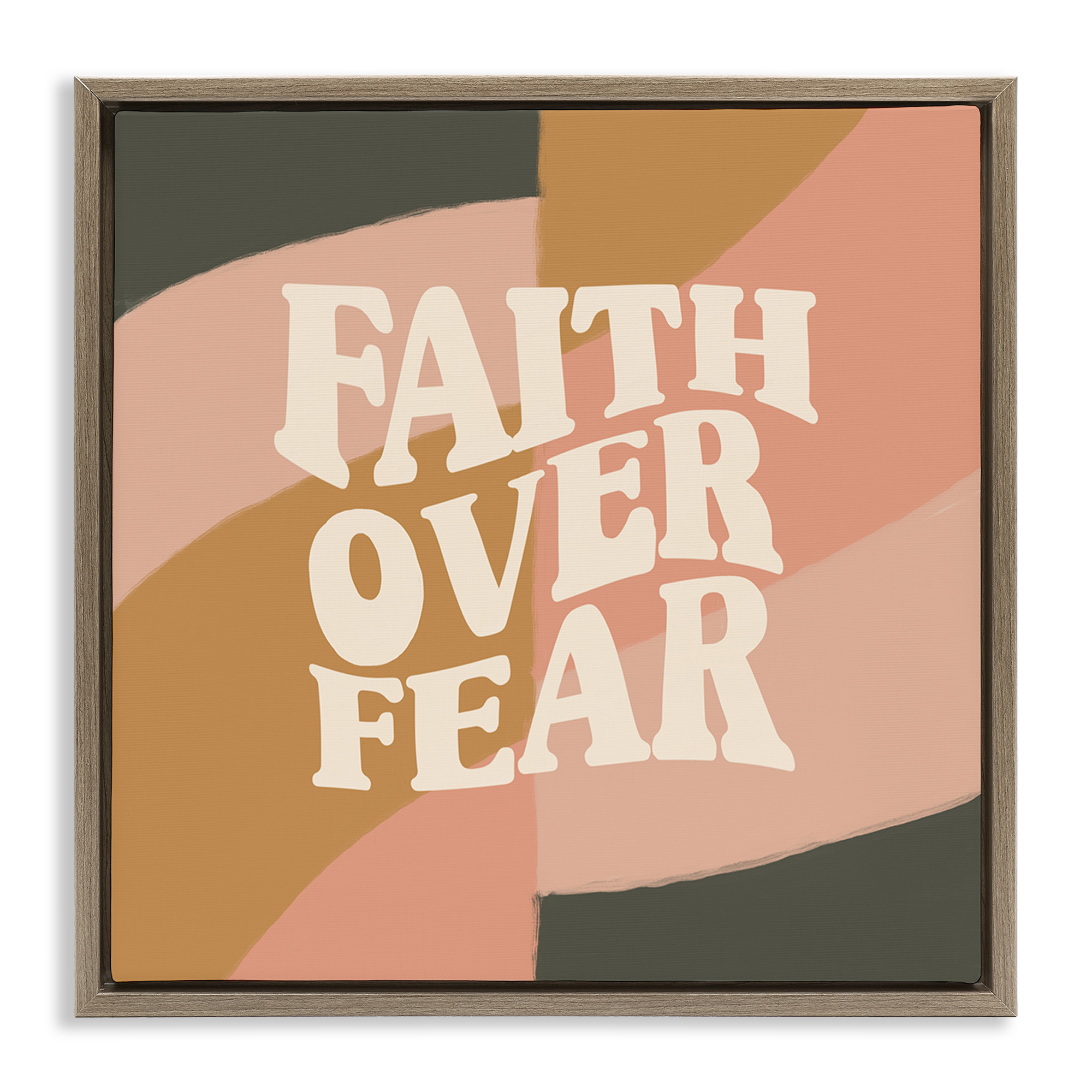 Stupell Industries Faith Over Fear Religious & Spiritual Painting Brown Floater Framed Canvas Art Print Wall Art, 18 x 18
