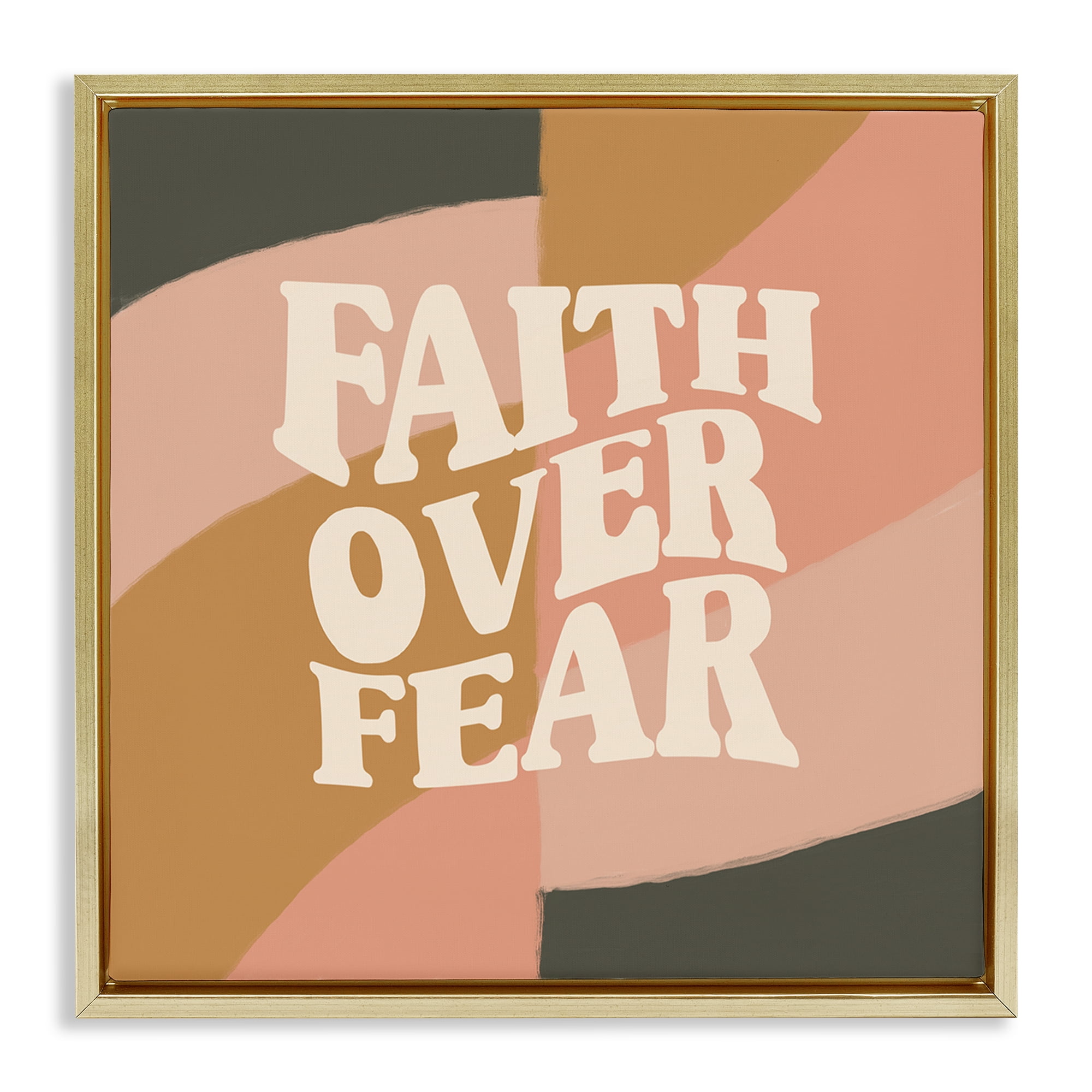 Stupell Industries Faith Over Fear Religious & Spiritual Painting Gold Floater Framed Canvas Art Print Wall Art, 25 x 25