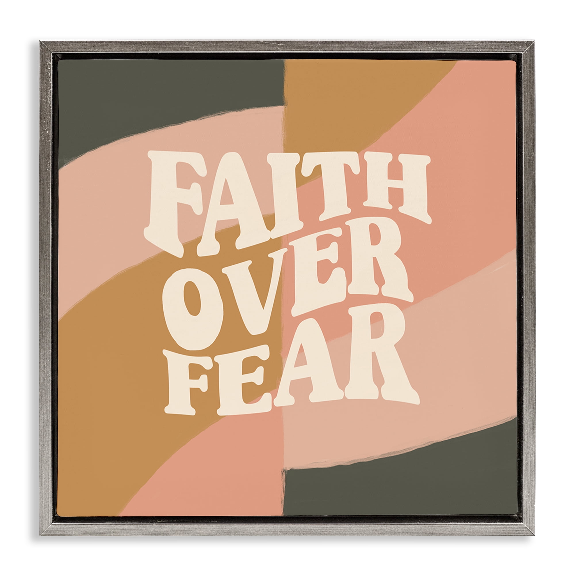 Stupell Industries Faith Over Fear Religious & Spiritual Painting Gray Floater Framed Canvas Art Print Wall Art, 18 x 18