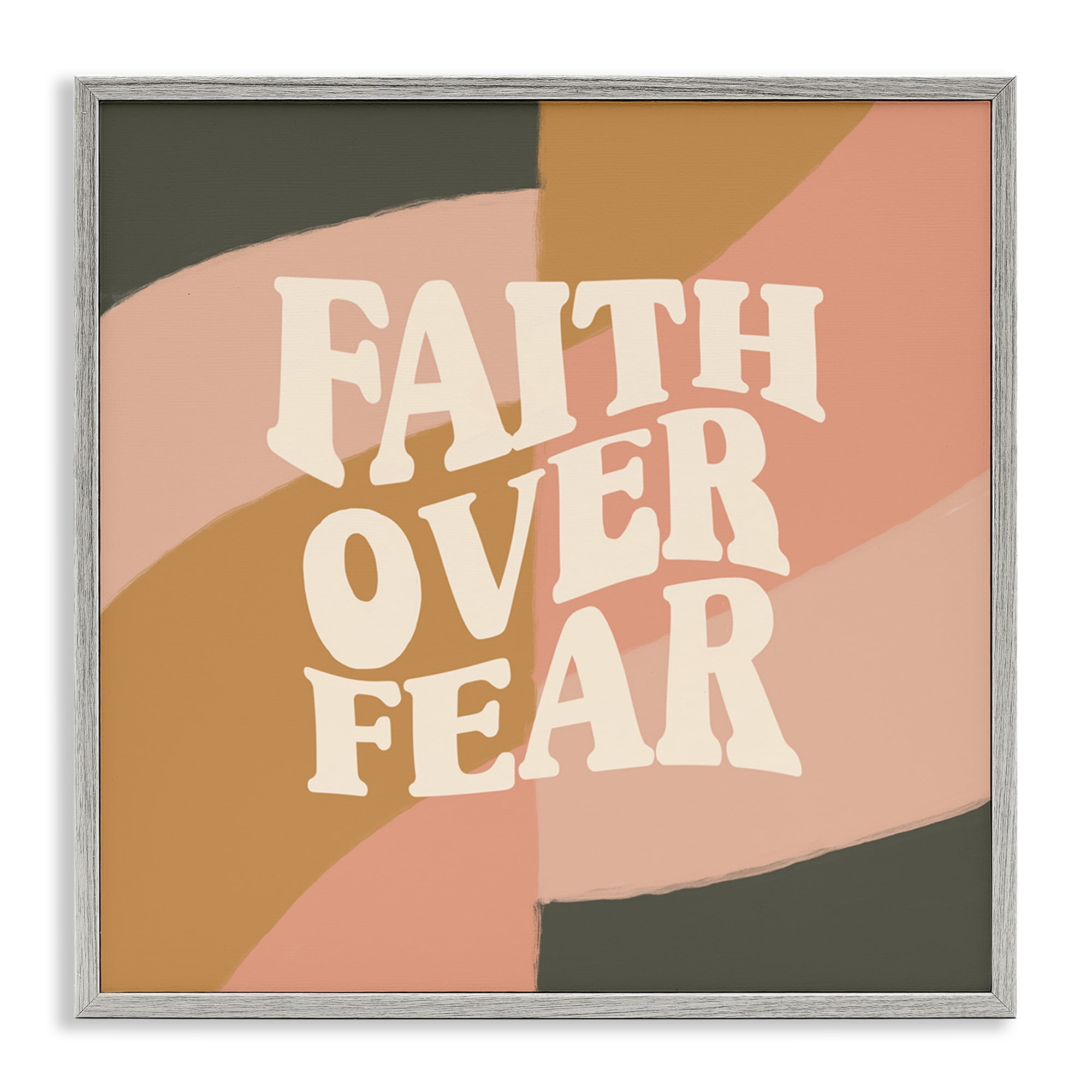 Stupell Industries Faith Over Fear Religious & Spiritual Painting Gray Framed Art Print Wall Art, 12 x 12