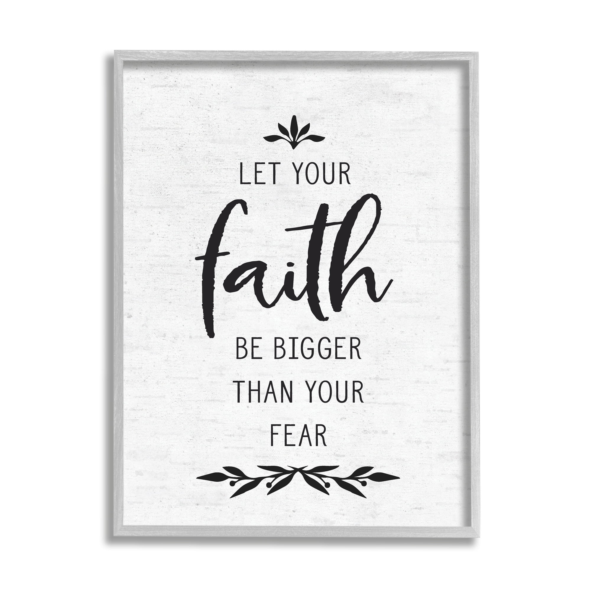 Stupell Industries Faith Over Fear Rustic Birch Pattern Botanical Motif Graphic Art Gray Framed Art Print Wall Art, Design by Lettered and Lined