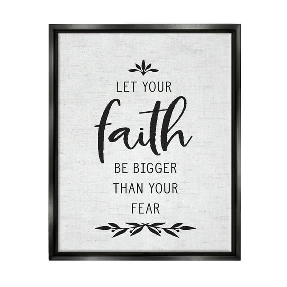 Stupell Industries Faith Over Fear Rustic Birch Pattern Botanical Motif Graphic Art Jet Black Floating Framed Canvas Print Wall Art, Design by Lettered and Lined