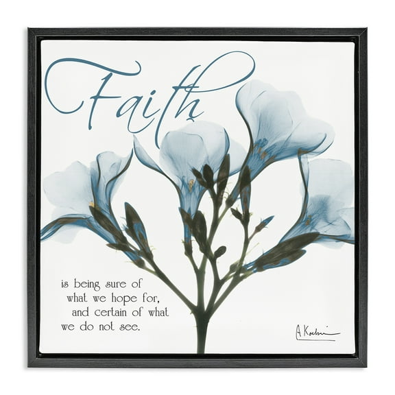 Stupell Industries Faith Phrase Flower Silhouette Typography Photography Black Floater Framed Canvas Art Print Wall Art, 18 x 18