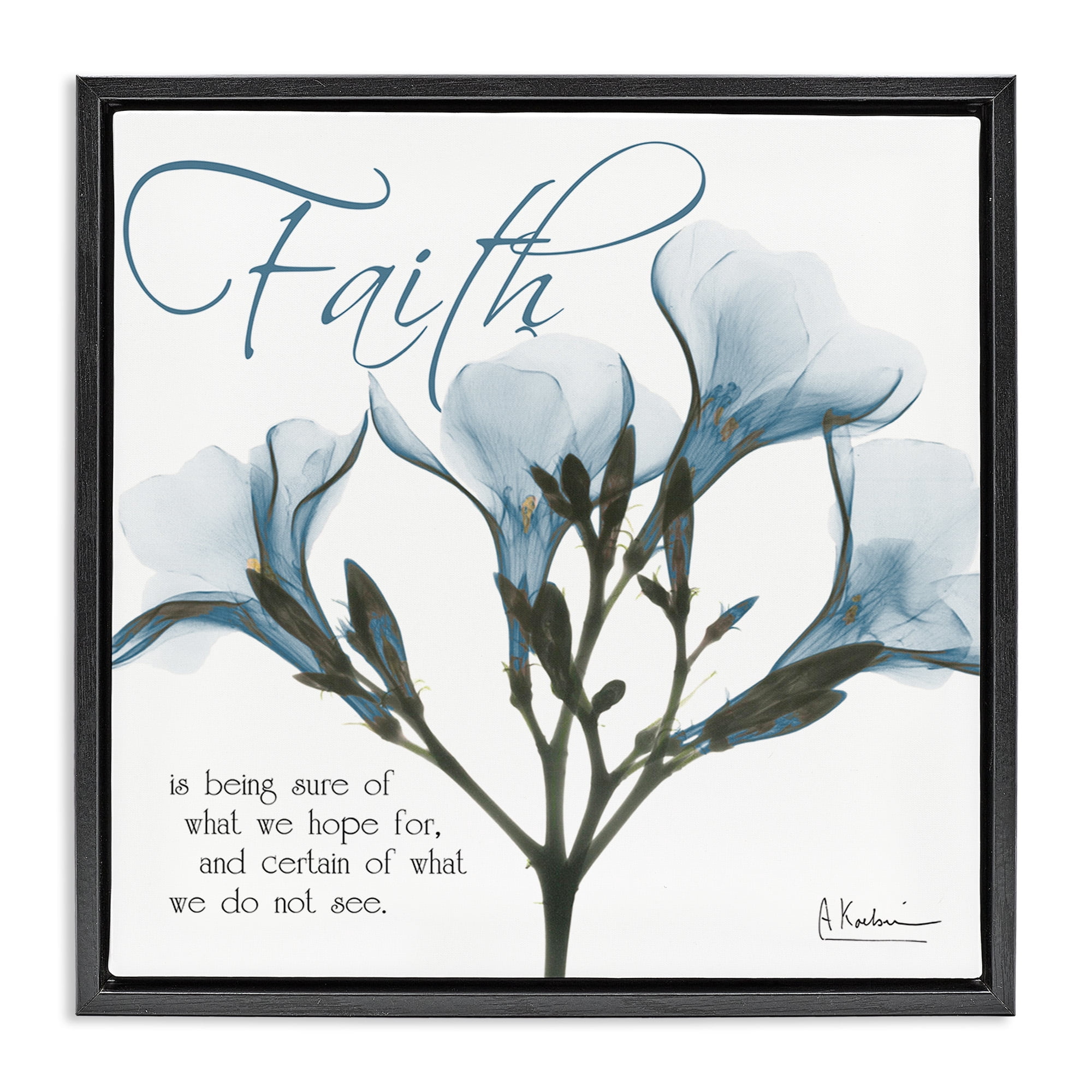 Stupell Industries Faith Phrase Flower Silhouette Typography Photography Black Floater Framed Canvas Art Print Wall Art, 25 x 25