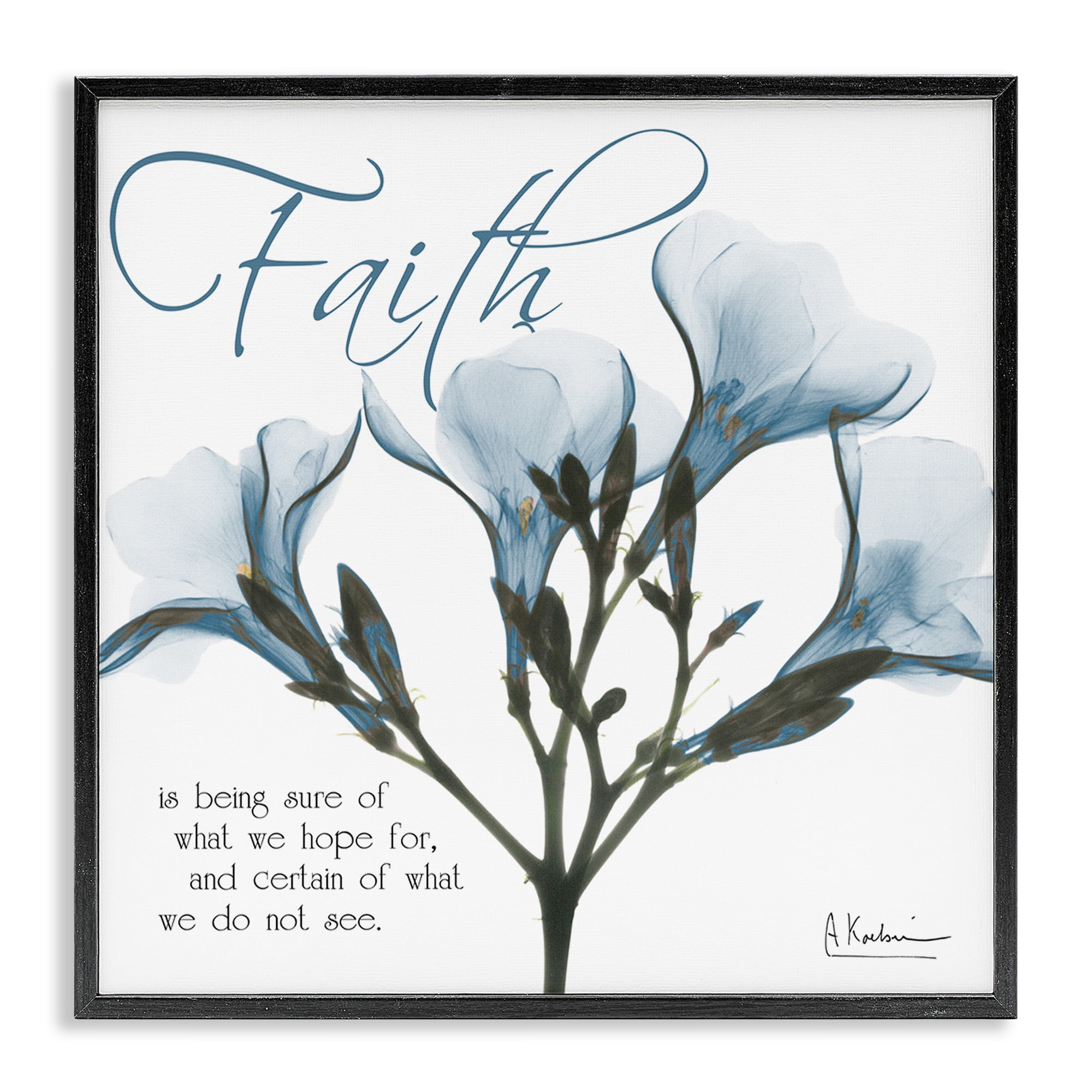 Stupell Industries Faith Phrase Flower Silhouette Typography Photography Black Framed Art Print Wall Art, 17 x 17