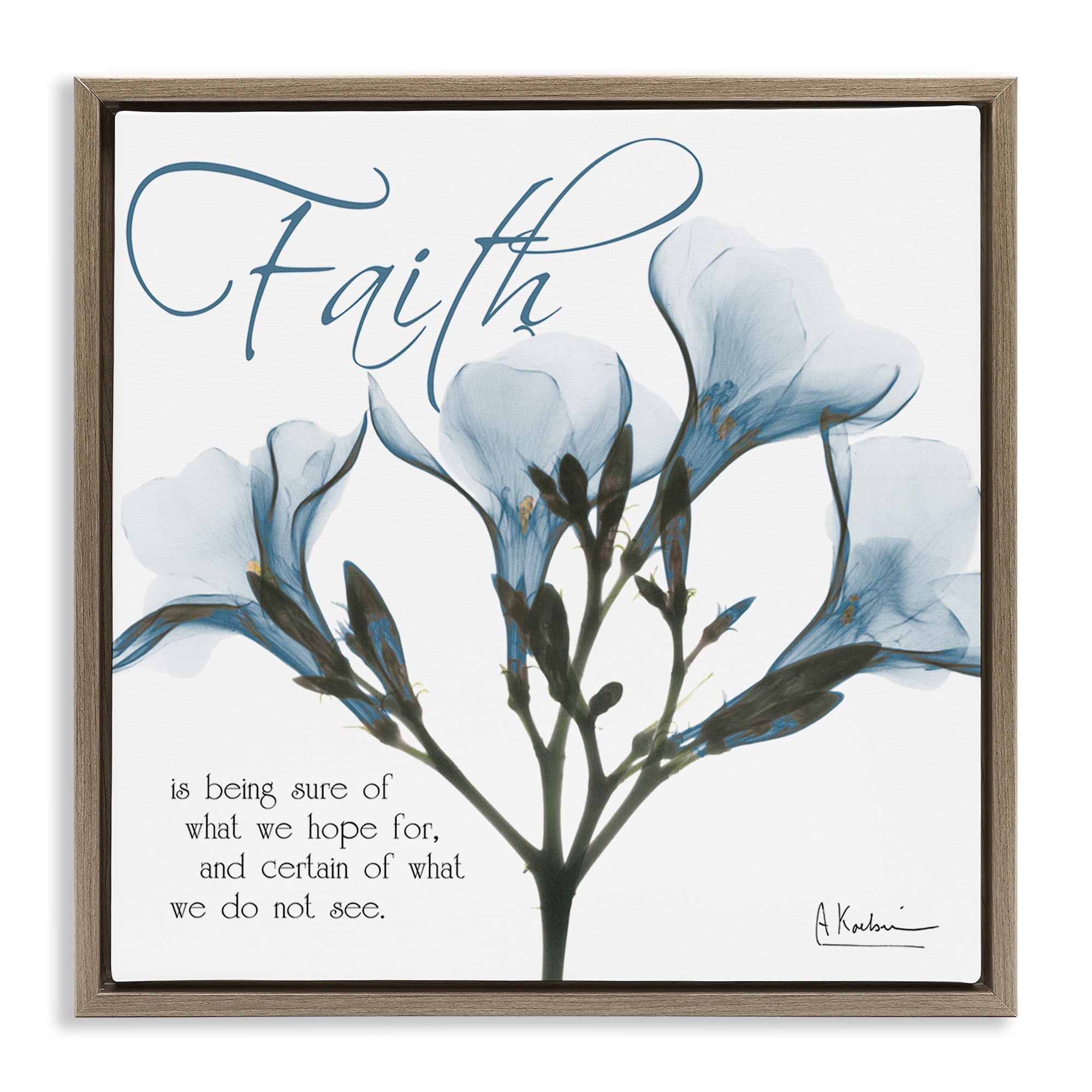 Stupell Industries Faith Phrase Flower Silhouette Typography Photography Brown Floater Framed Canvas Art Print Wall Art, 18 x 18
