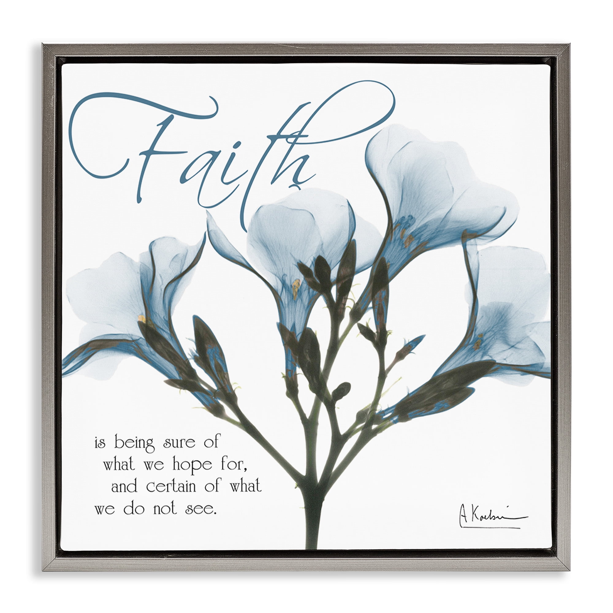 Stupell Industries Faith Phrase Flower Silhouette Typography Photography Gray Floater Framed Canvas Art Print Wall Art, 18 x 18