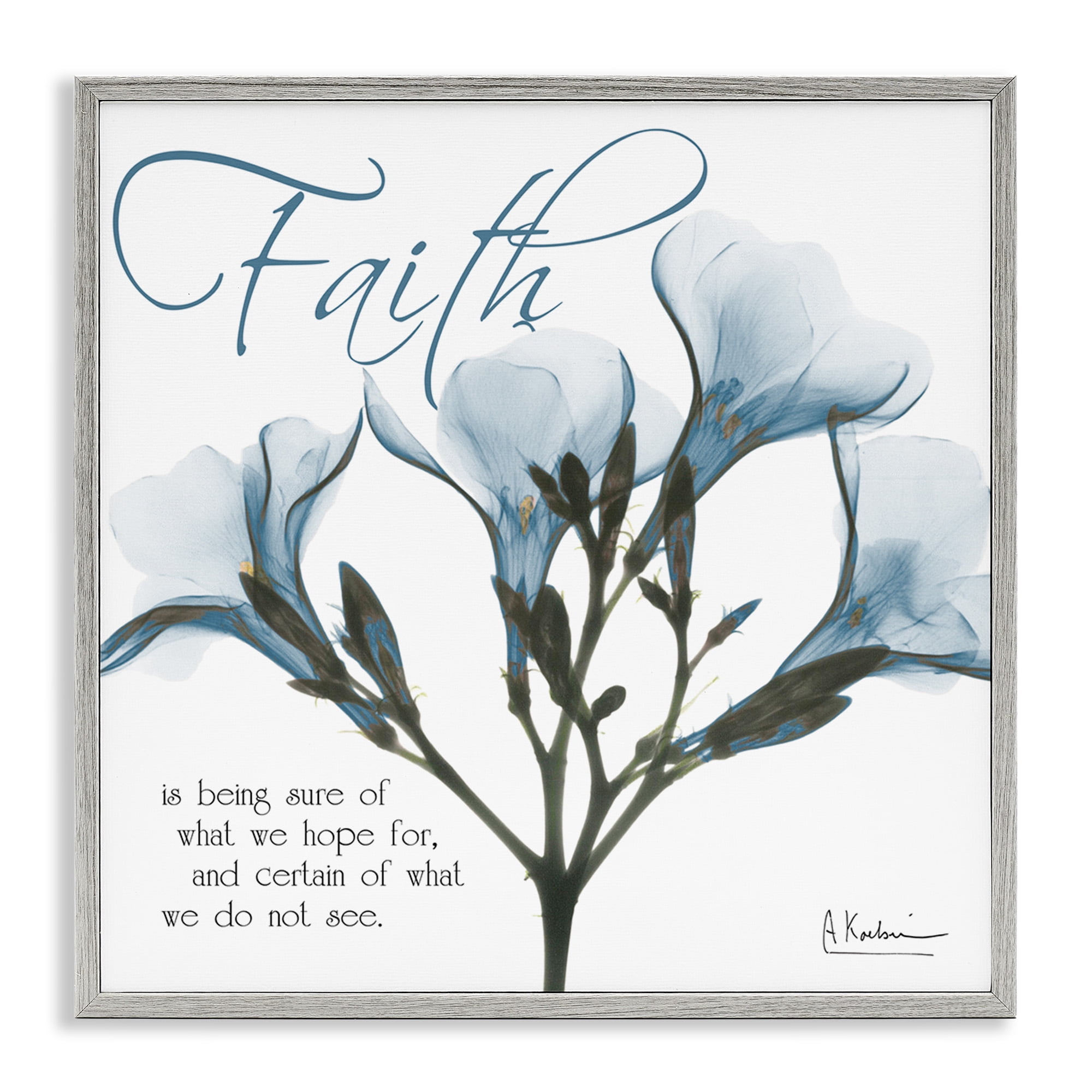 Stupell Industries Faith Phrase Flower Silhouette Typography Photography Gray Framed Art Print Wall Art, 24 x 24