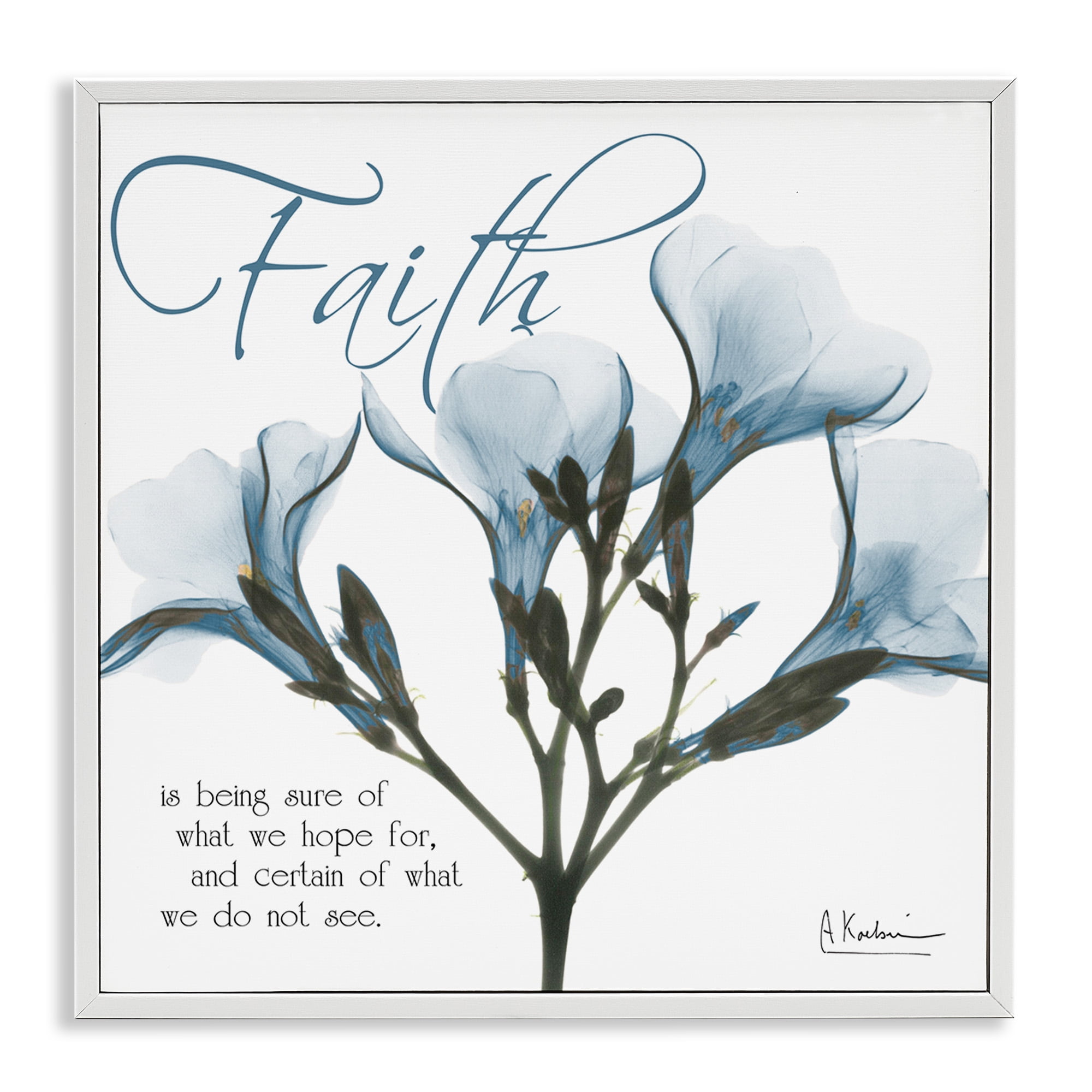 Stupell Industries Faith Phrase Flower Silhouette Typography Photography White Framed Art Print Wall Art, 17 x 17
