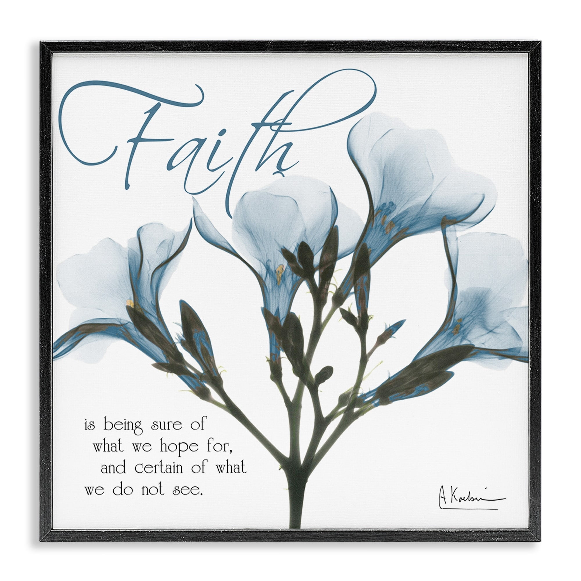 Stupell Industries Faith Quote Blue Nautical Flower Silhouette Black Framed by Albert Koetsier