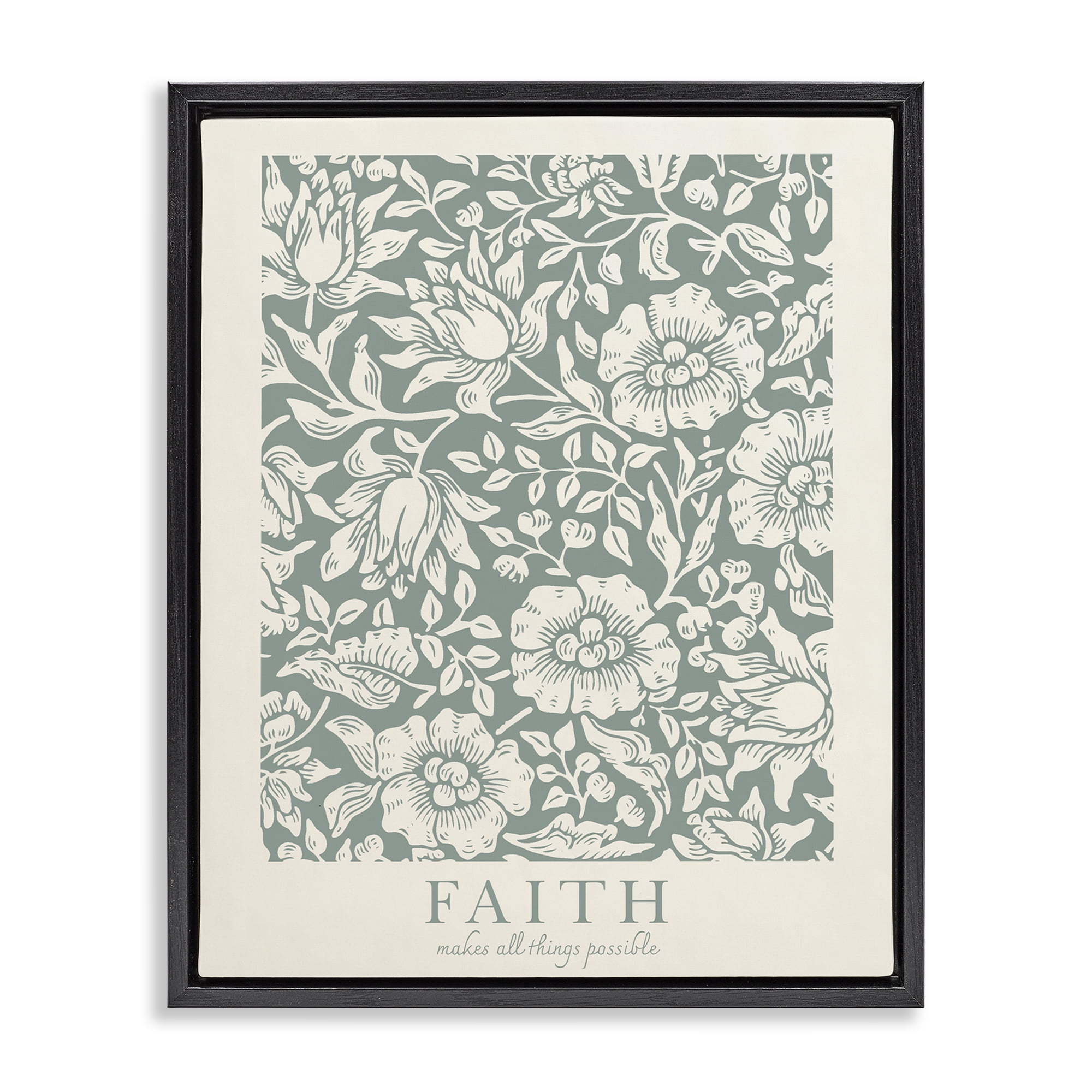 Stupell Industries Faith Quote with Floral Pattern Black Framed Floater Canvas Wall Art, design by Wild Apple Portfolio