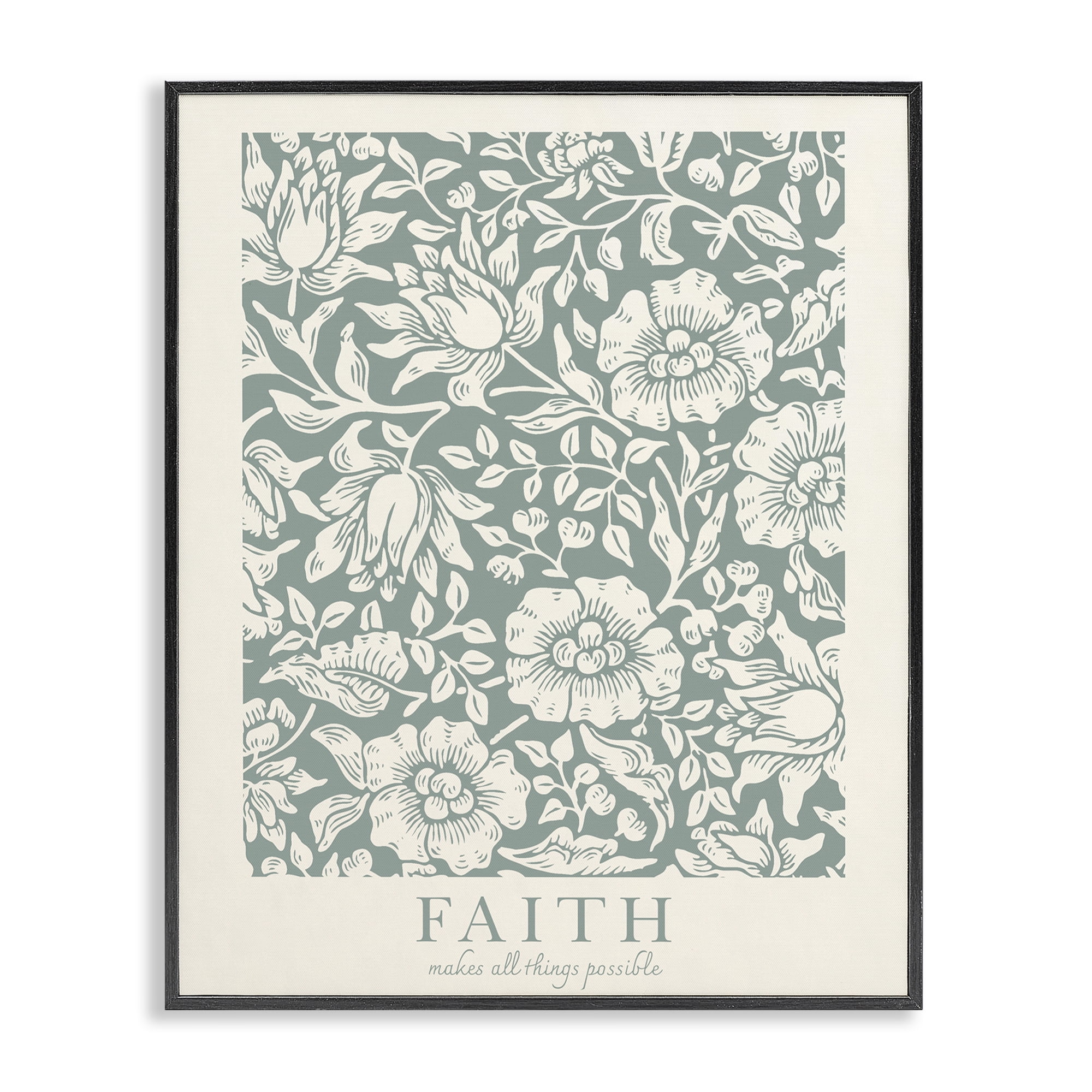 Stupell Industries Faith Quote with Floral Pattern Black Framed Giclee Art, design by Wild Apple Portfolio