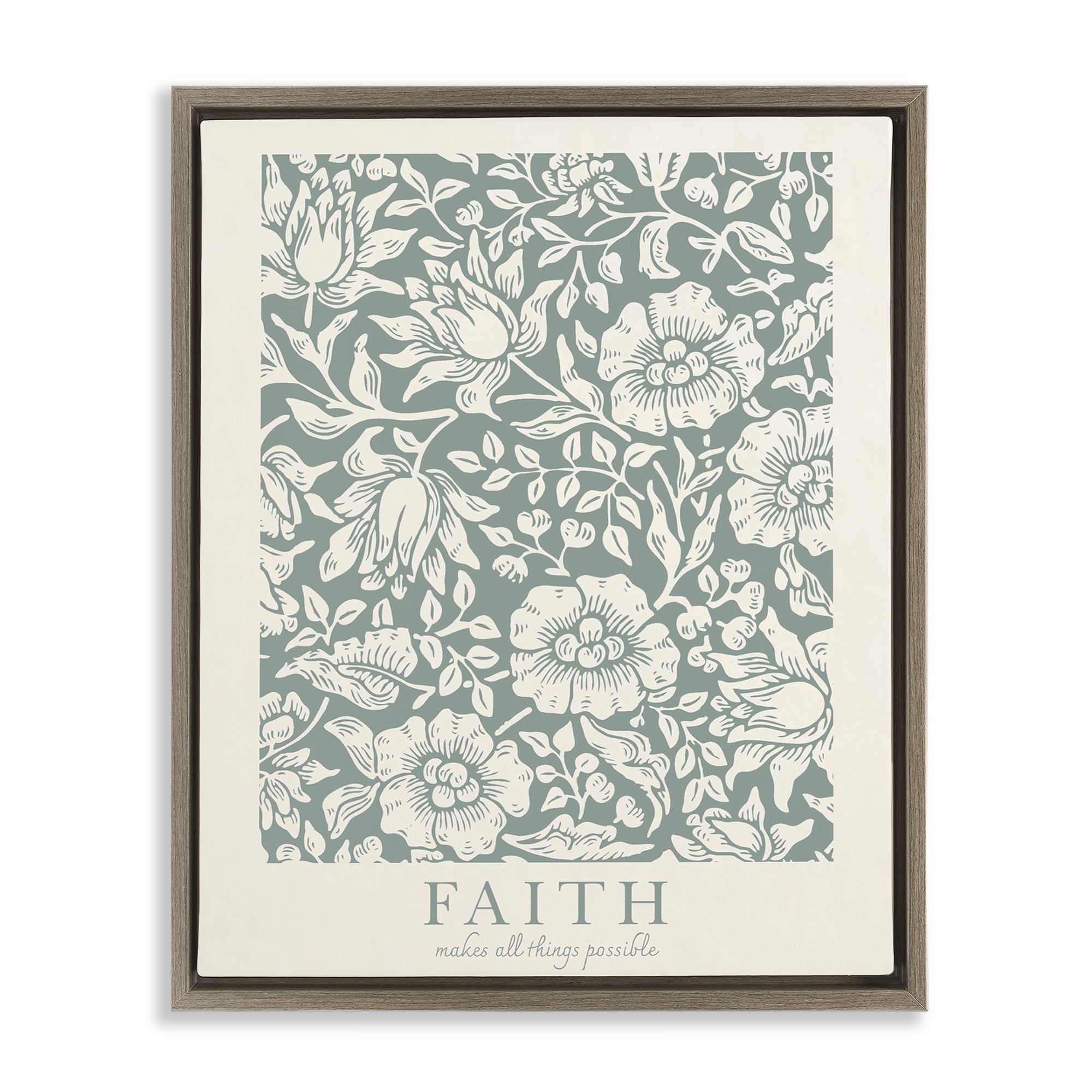 Stupell Industries Faith Quote with Floral Pattern Brown Framed Floater Canvas Wall Art, design by Wild Apple Portfolio